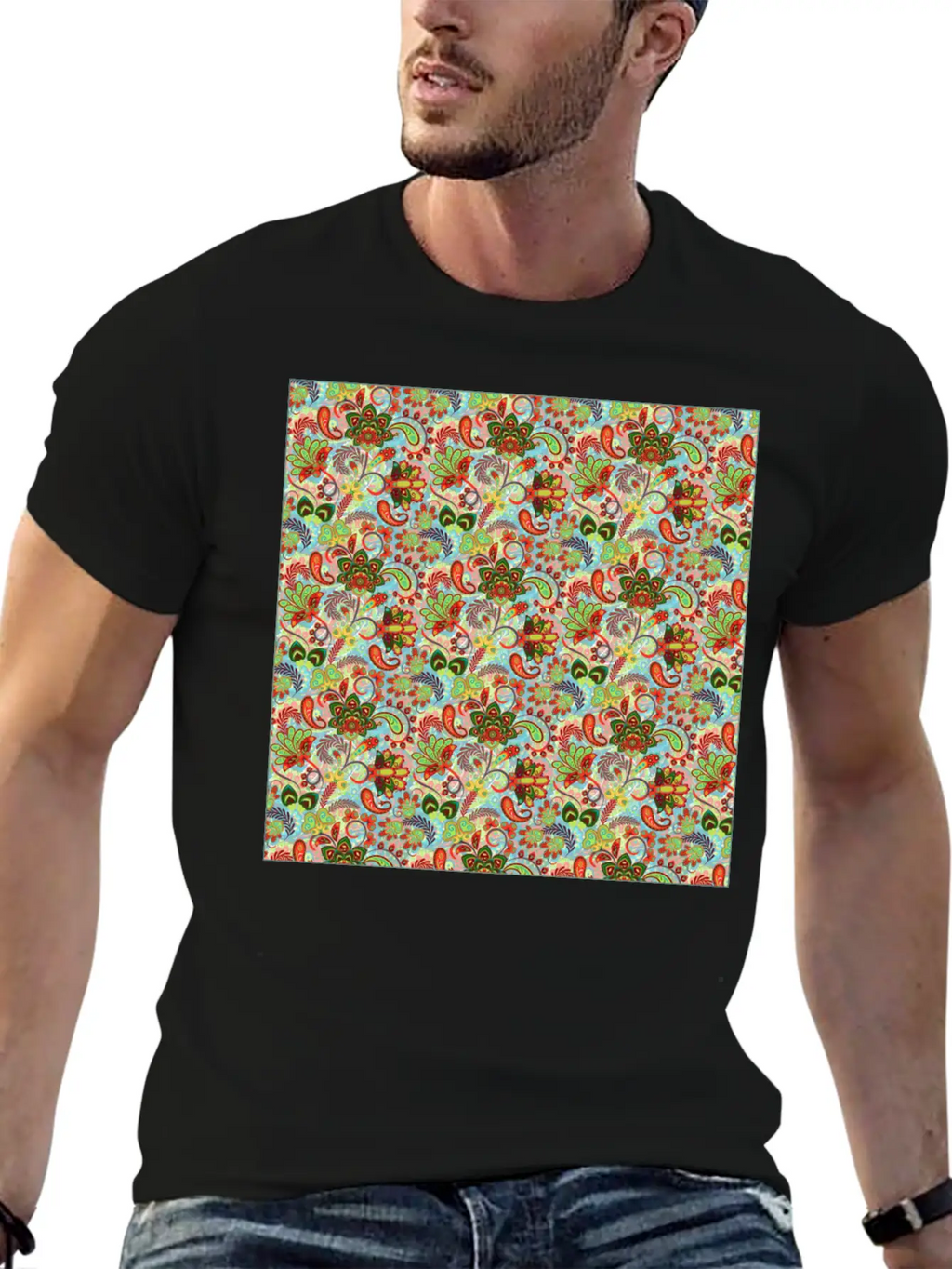 Illustration Paisley Seamless Flower Pattern Unisex Casual T-Shirt – Clean Design For Daily Comfort
