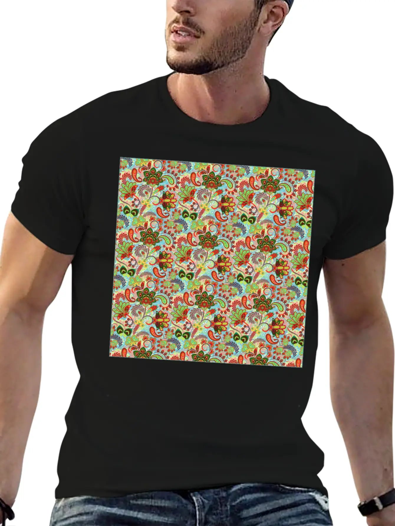 Illustration Paisley Seamless Flower Pattern Unisex Casual T-Shirt – Clean Design For Daily Comfort