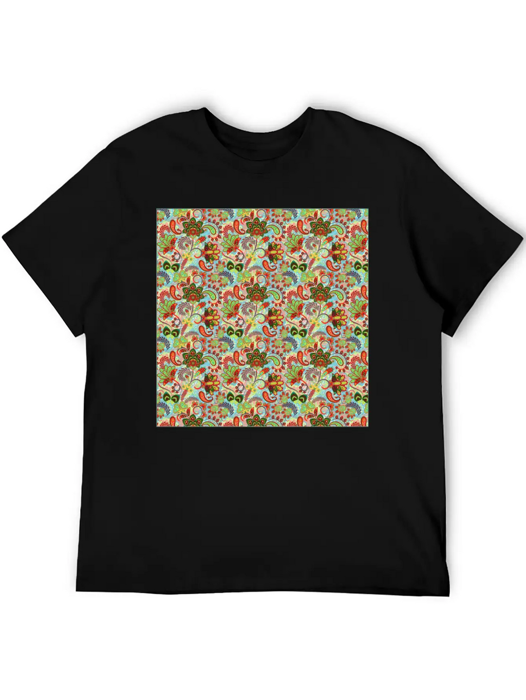 Illustration Paisley Seamless Flower Pattern Unisex Casual T-Shirt – Clean Design For Daily Comfort