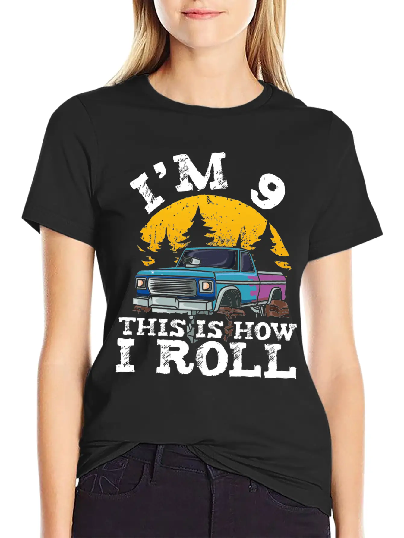 I'm 9 This Is How I Roll 9 Year Old Truck Racer Casual Graphic T-Shirt – Simple And Comfortable Daily Wear