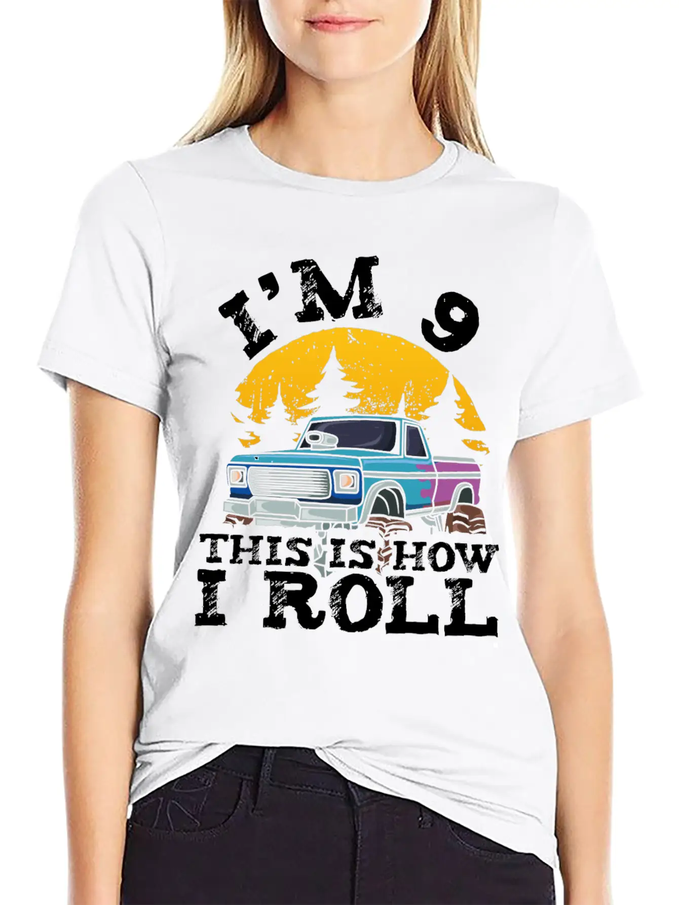 I'm 9 This Is How I Roll 9 Year Old Truck Racer Casual Graphic T-Shirt – Simple And Comfortable Daily Wear