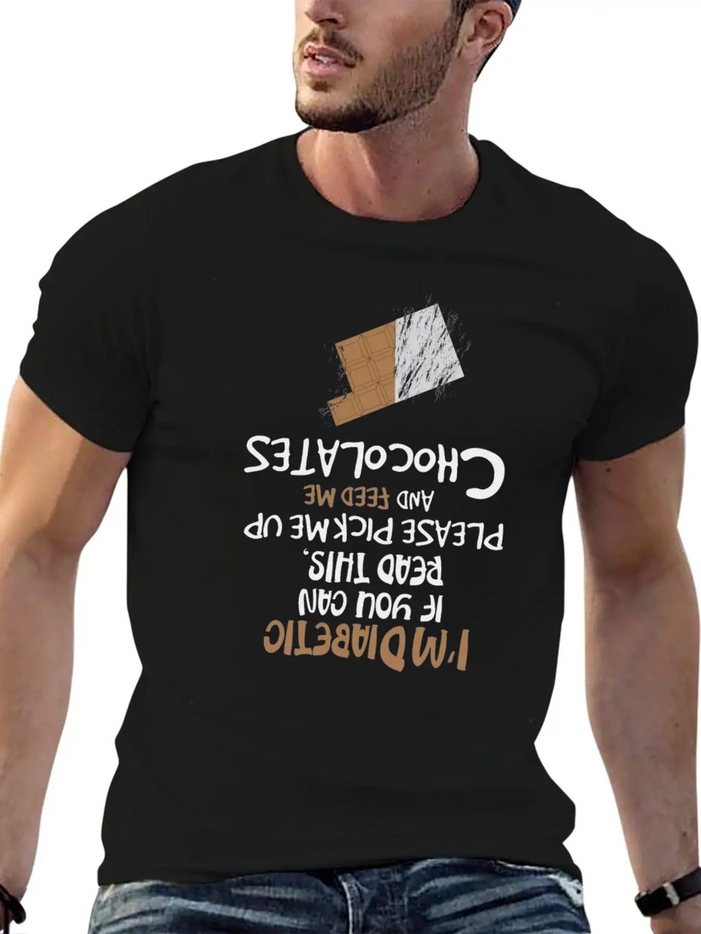 I'm Diabetic Chocolate Blood Sugar Insulin Gift Unisex Short Sleeve Soft Cotton T-Shirt – Casual Everyday Wear