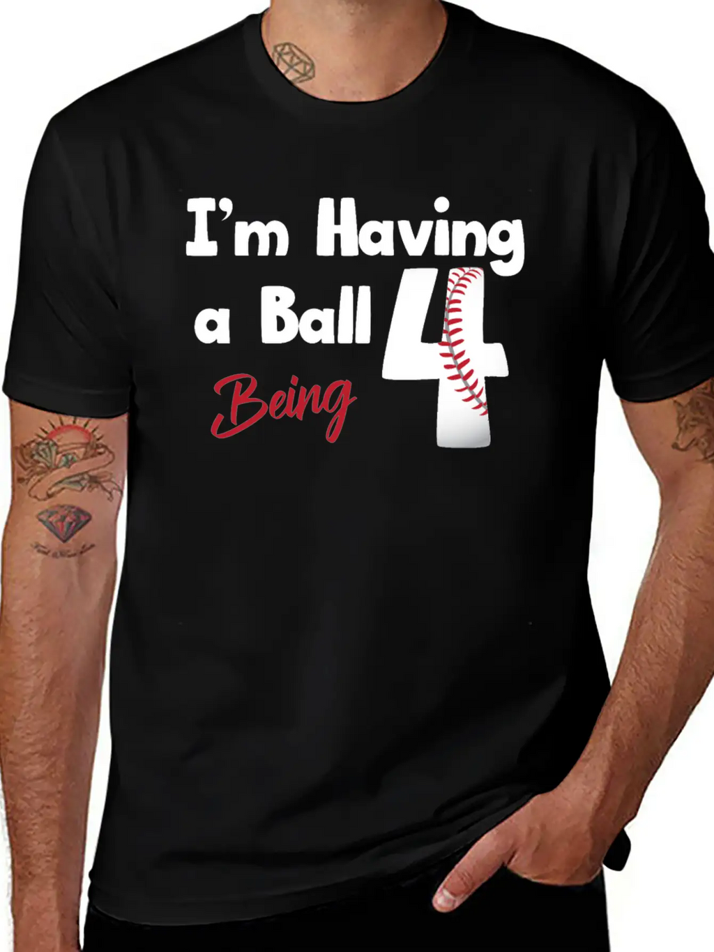 Im Having A Ball Being 4 Baseball Fourth Birthday Casual Graphic T-Shirt – Simple And Comfortable Daily Wear