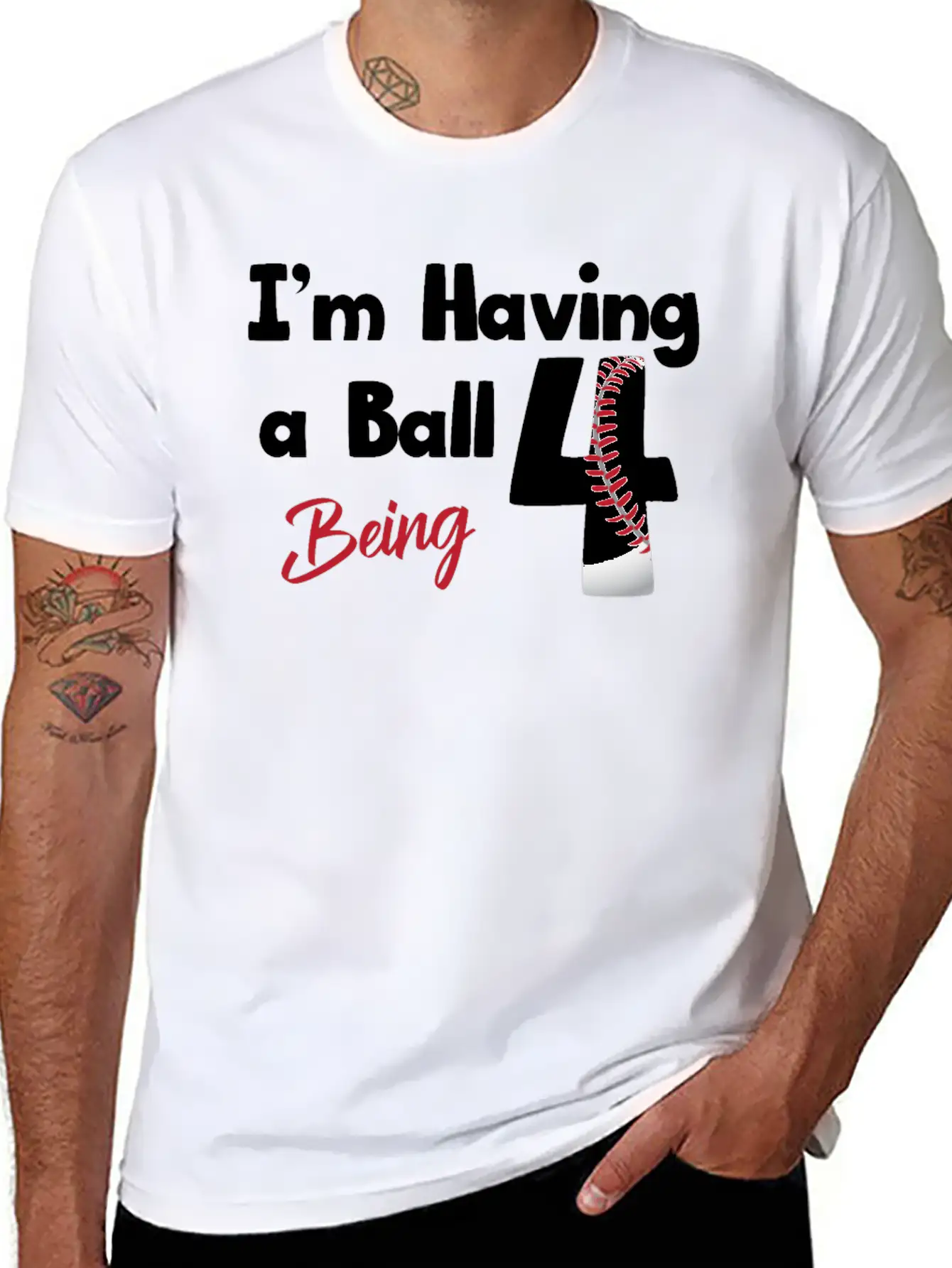 Im Having A Ball Being 4 Baseball Fourth Birthday Casual Graphic T-Shirt – Simple And Comfortable Daily Wear