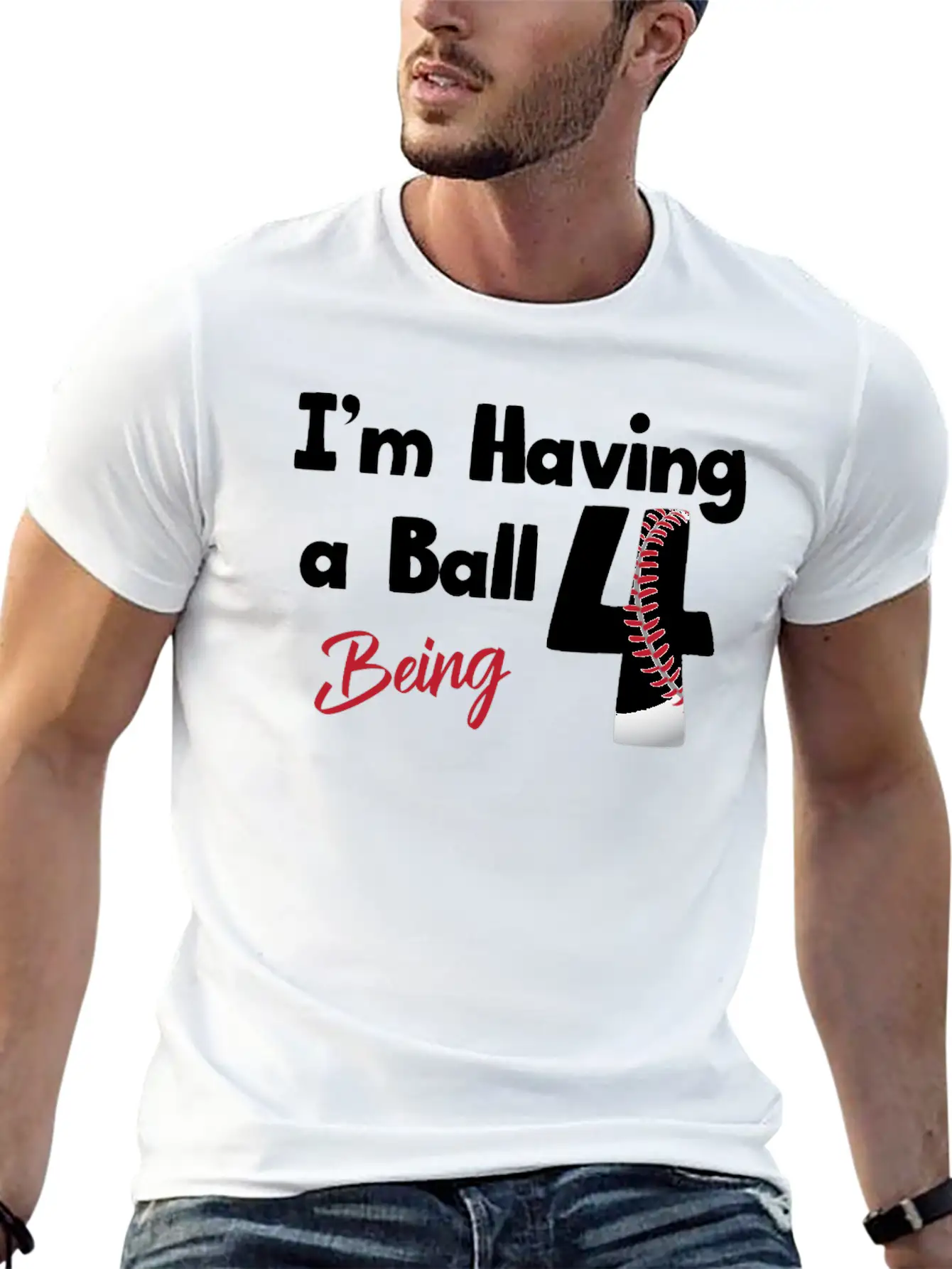 Im Having A Ball Being 4 Baseball Fourth Birthday Casual Graphic T-Shirt – Simple And Comfortable Daily Wear