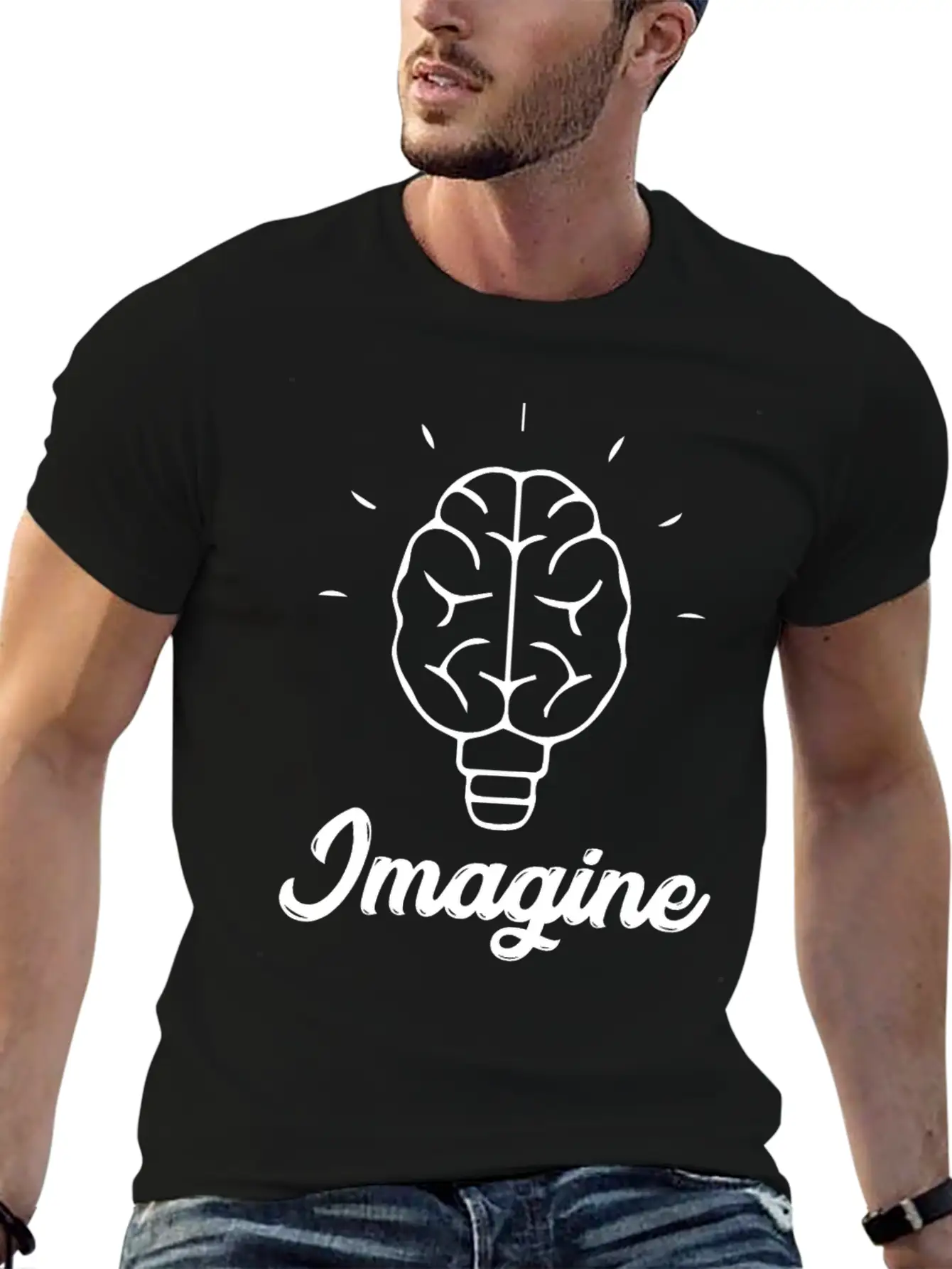 Imagine Brain Bulb Stylish Everyday T-Shirt – Unisex Basic Cotton Tee