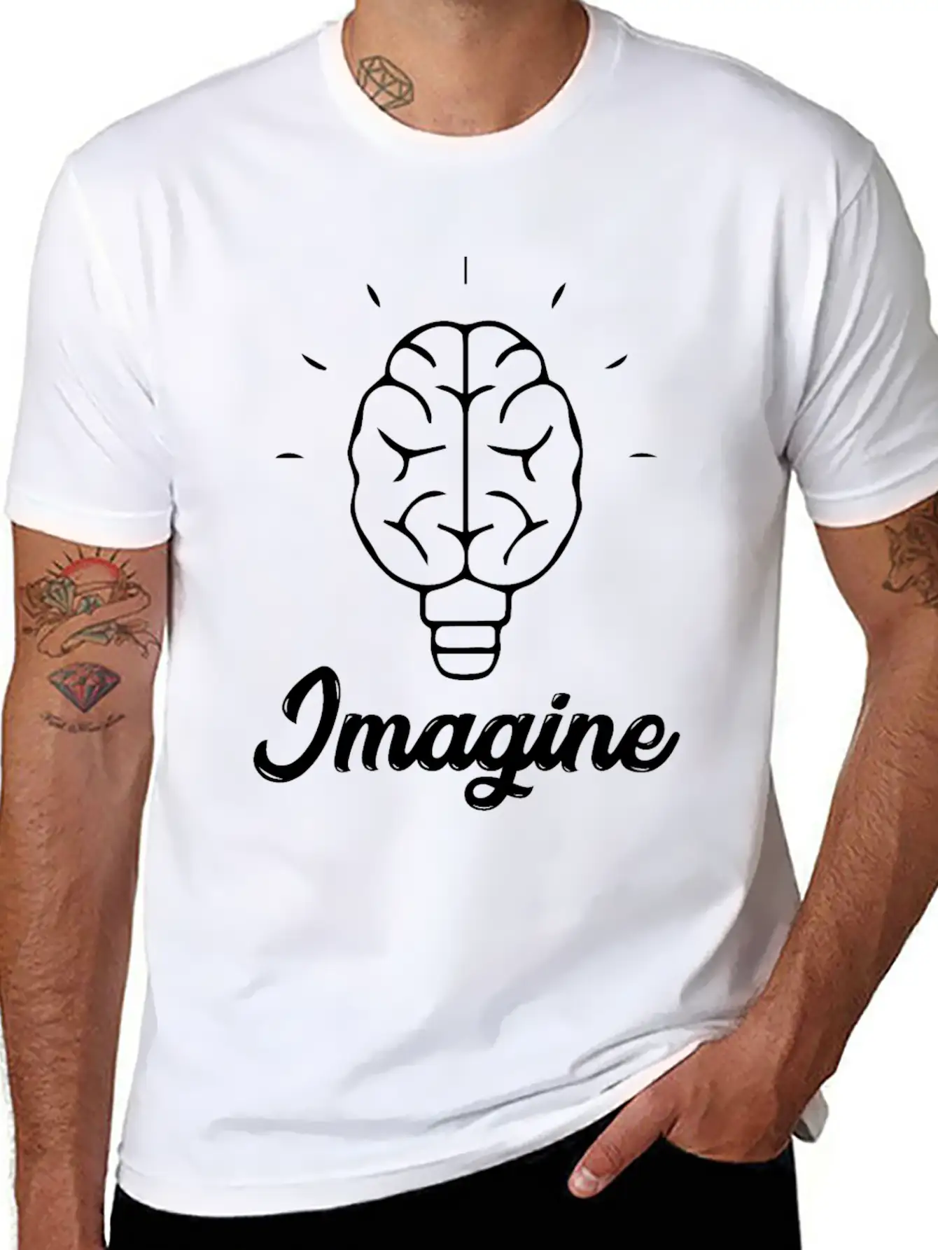 Imagine Brain Bulb Stylish Everyday T-Shirt – Unisex Basic Cotton Tee