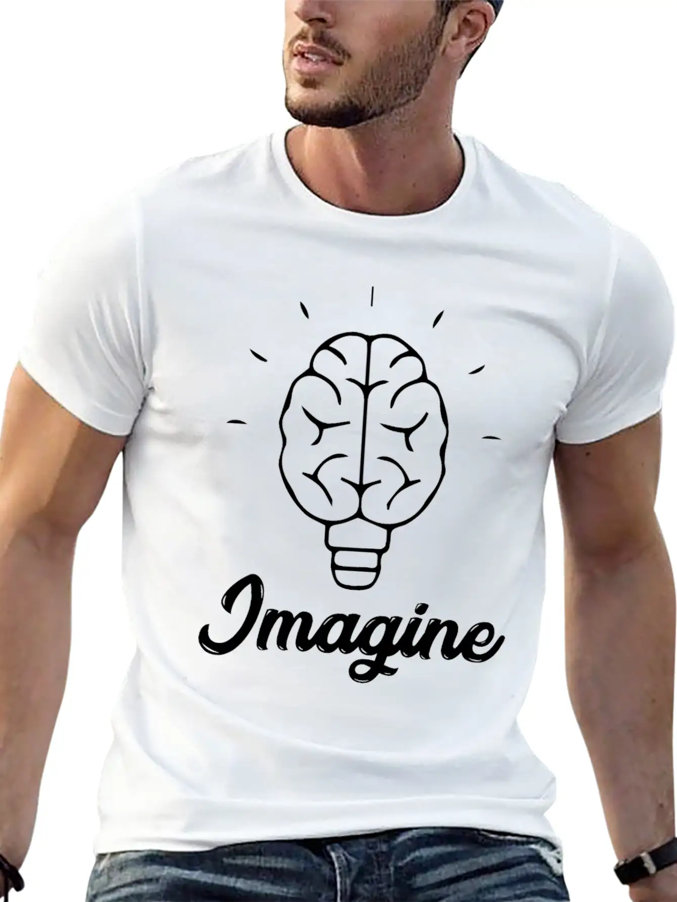 Imagine Brain Bulb Stylish Everyday T-Shirt – Unisex Basic Cotton Tee