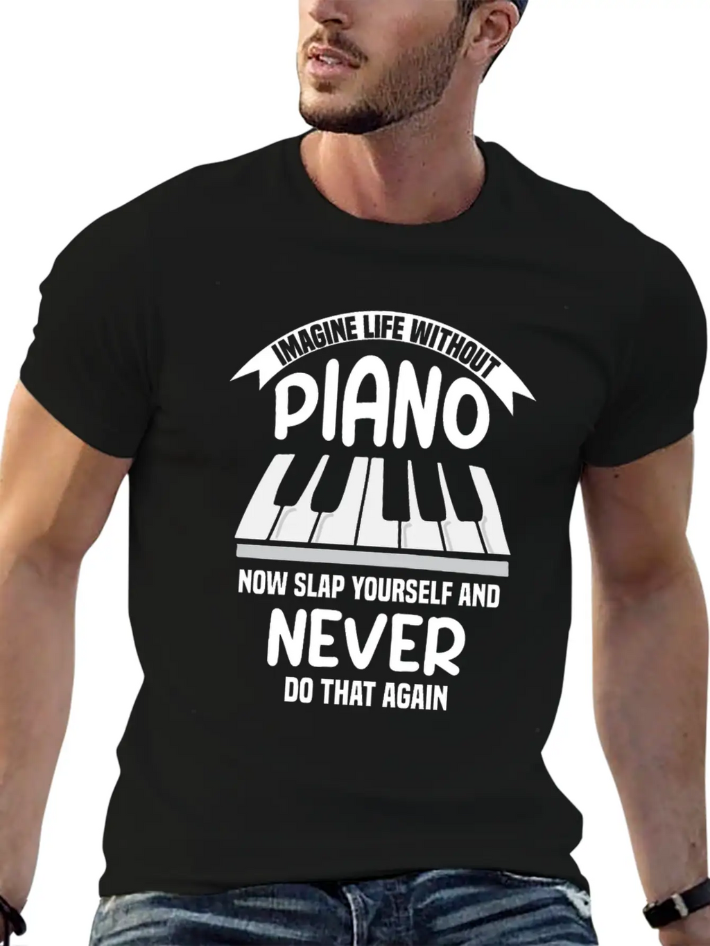 Imagine Life Without Piano Unisex Short Sleeve Soft Cotton T-Shirt – Casual Everyday Wear