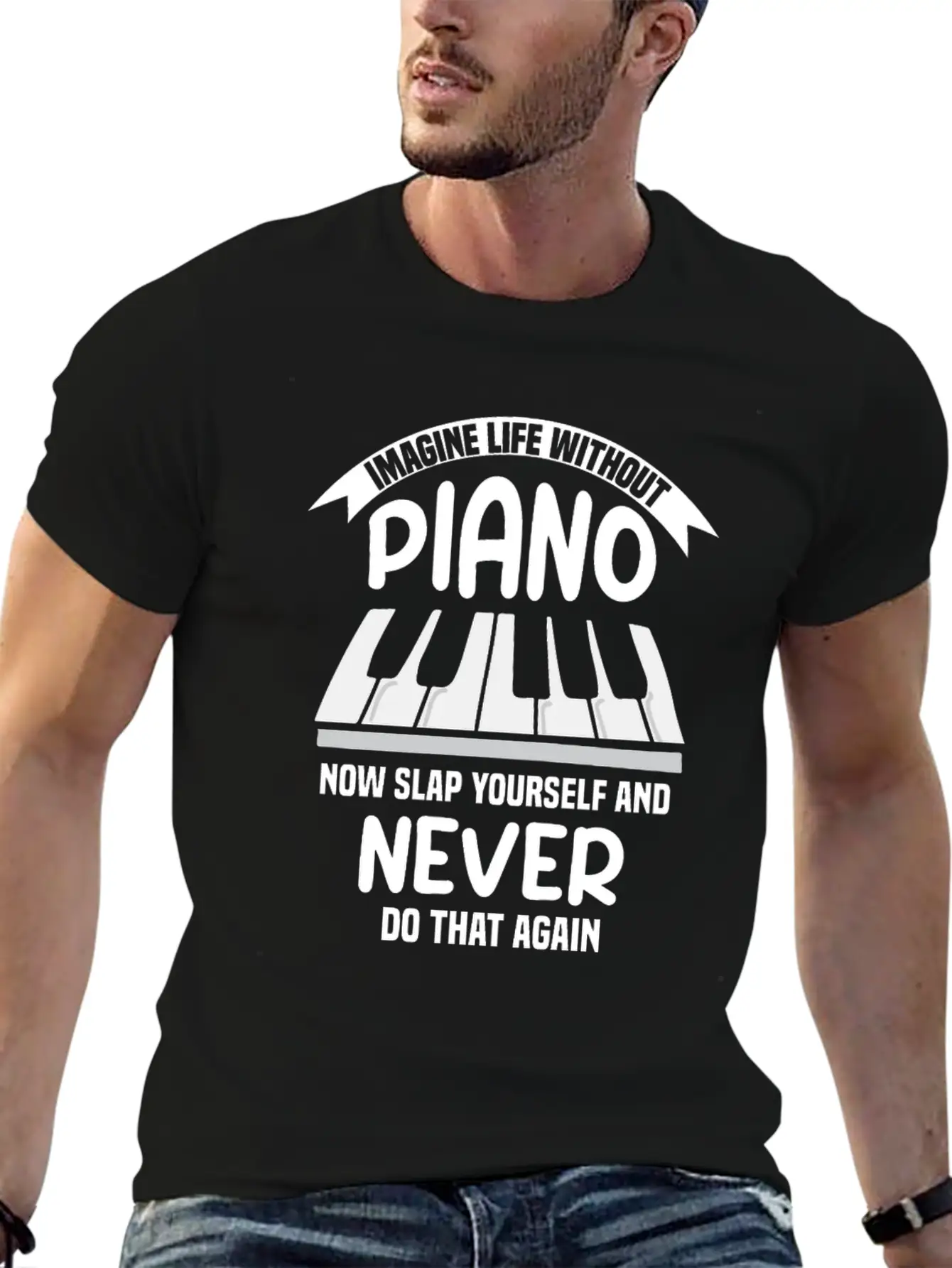 Imagine Life Without Piano Unisex Short Sleeve Soft Cotton T-Shirt – Casual Everyday Wear