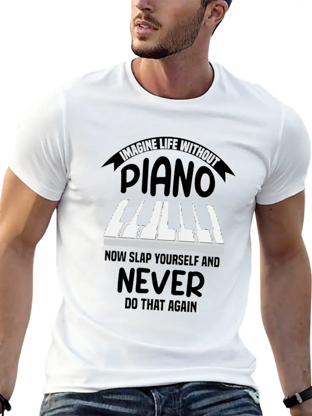Imagine Life Without Piano Unisex Short Sleeve Soft Cotton T-Shirt – Casual Everyday Wear