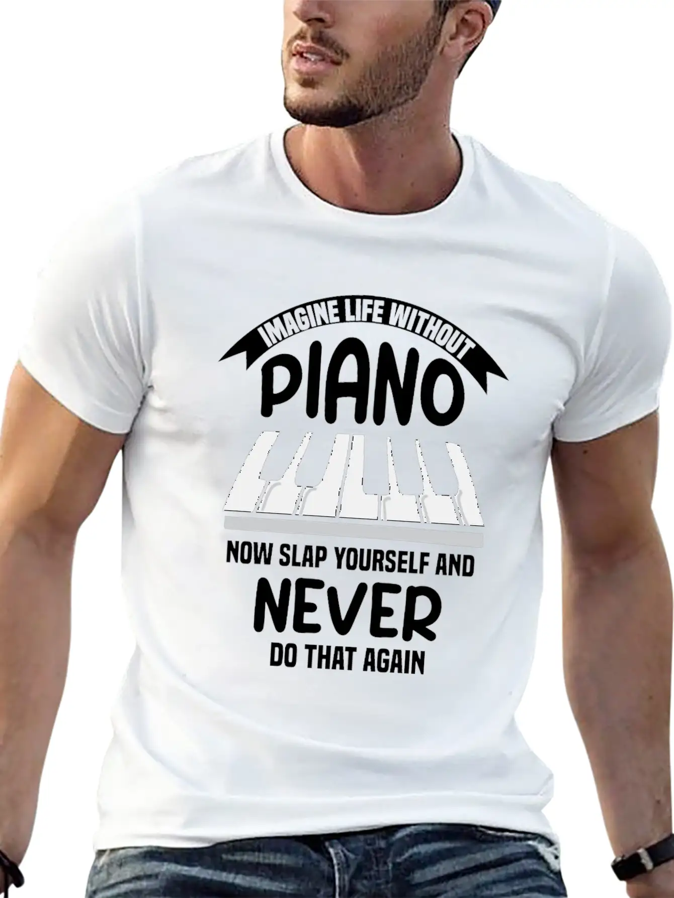 Imagine Life Without Piano Unisex Short Sleeve Soft Cotton T-Shirt – Casual Everyday Wear