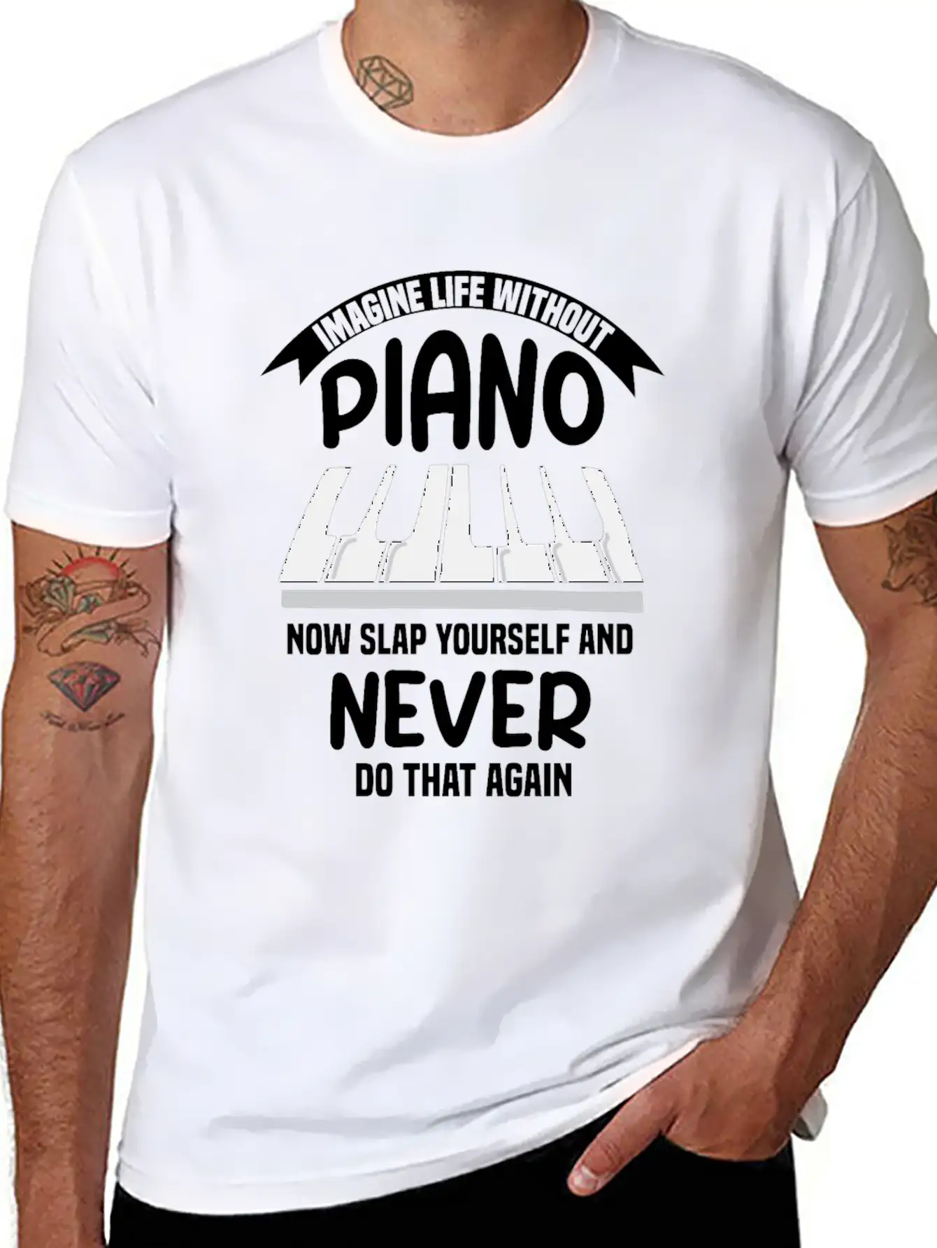 Imagine Life Without Piano Unisex Short Sleeve Soft Cotton T-Shirt – Casual Everyday Wear