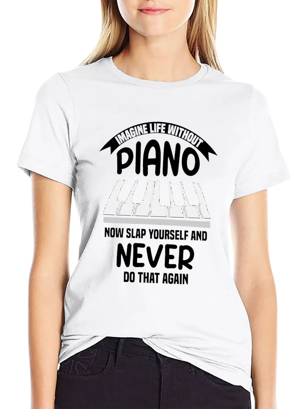 Imagine Life Without Piano Unisex Short Sleeve Soft Cotton T-Shirt – Casual Everyday Wear