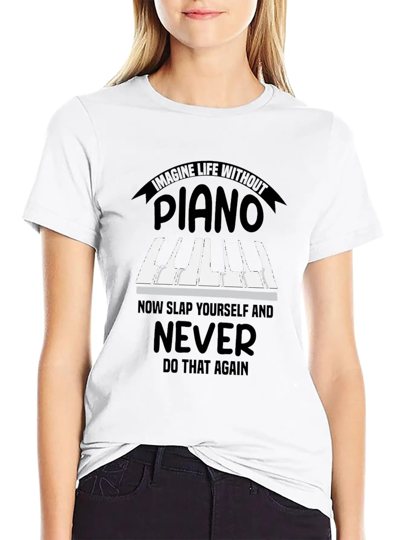 Imagine Life Without Piano Unisex Short Sleeve Soft Cotton T-Shirt – Casual Everyday Wear
