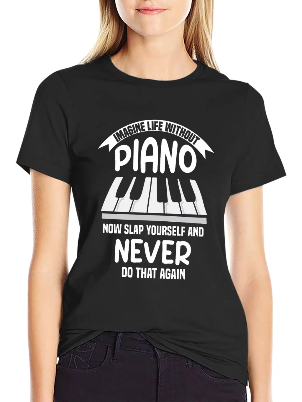 Imagine Life Without Piano Unisex Short Sleeve Soft Cotton T-Shirt – Casual Everyday Wear