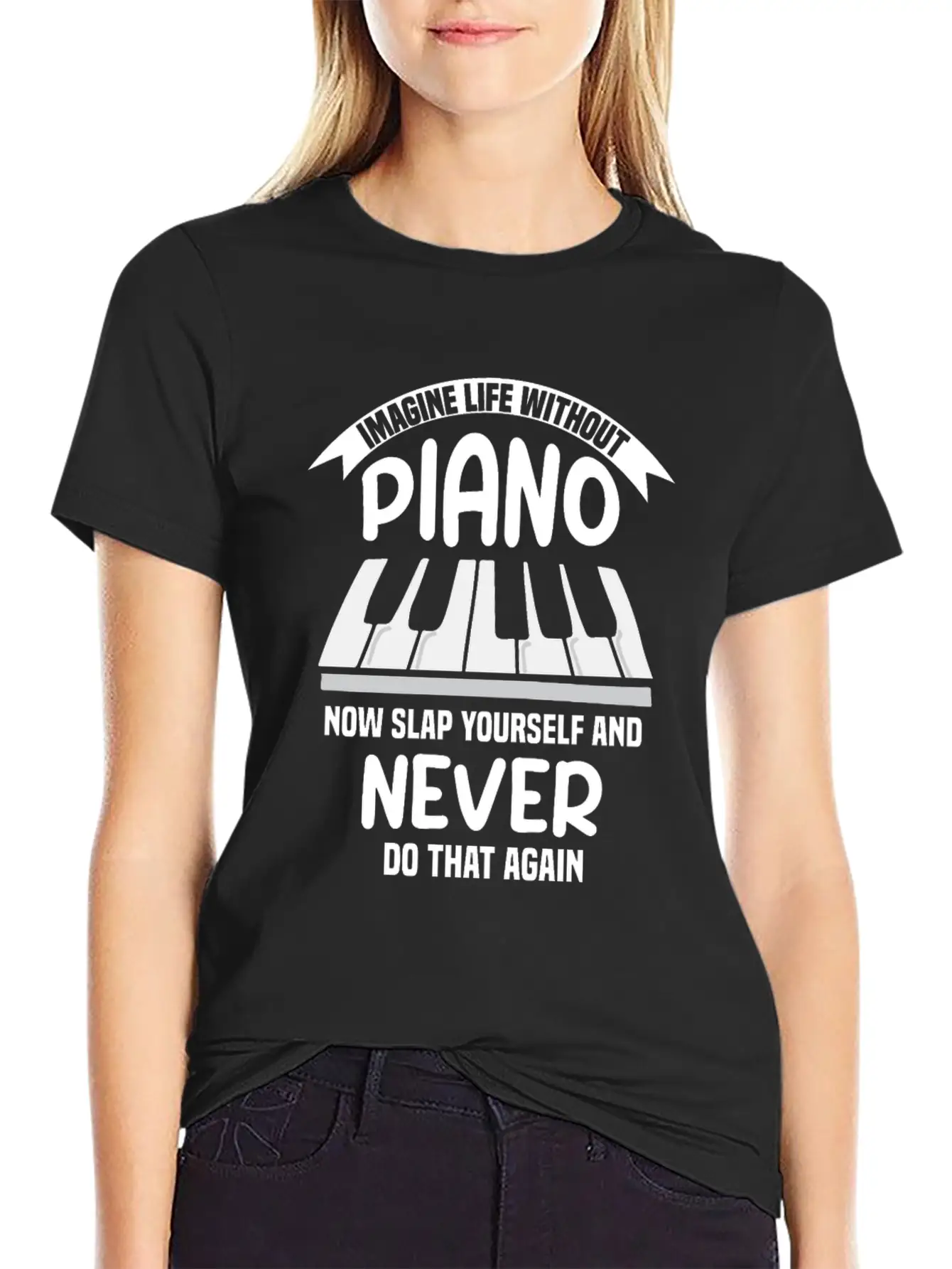 Imagine Life Without Piano Unisex Short Sleeve Soft Cotton T-Shirt – Casual Everyday Wear