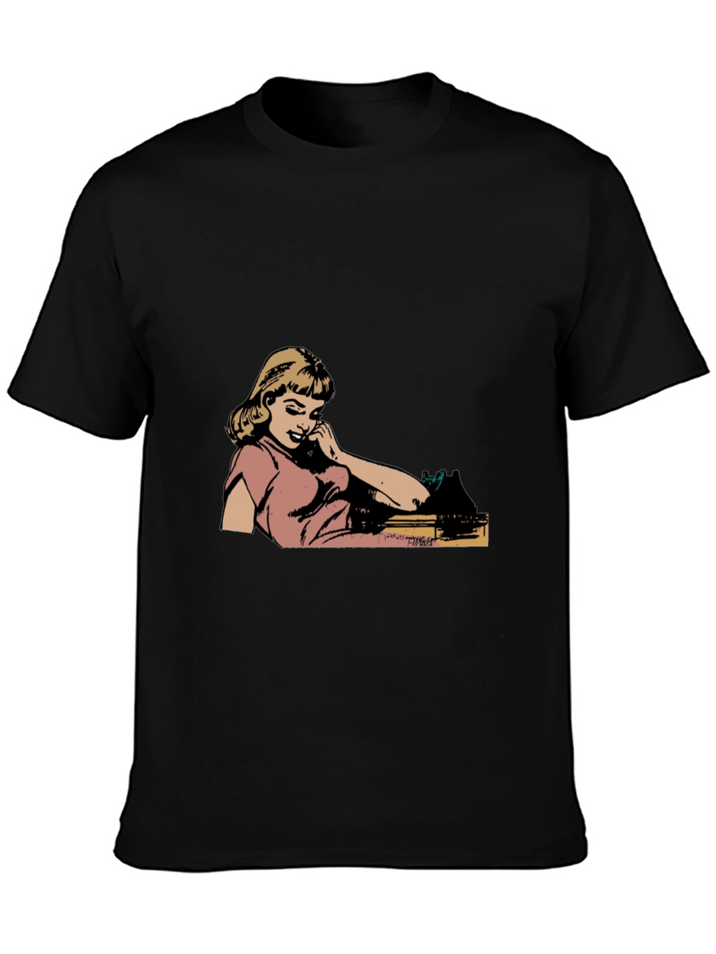 Retro Comic Girl Graphic Black T-Shirt
