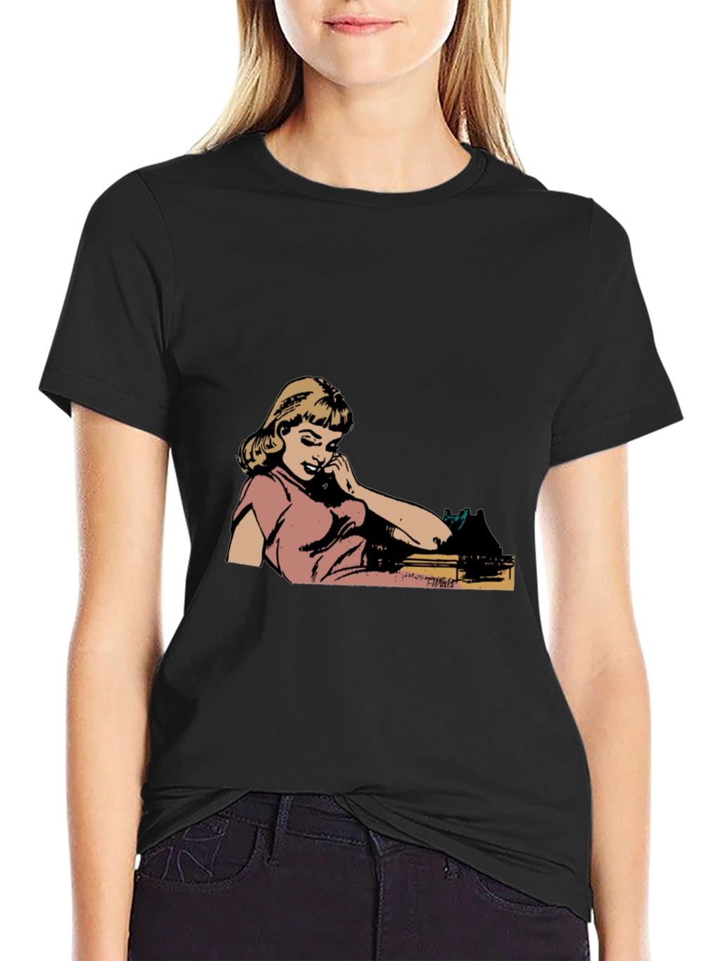 Retro Comic Girl Graphic Black T-Shirt