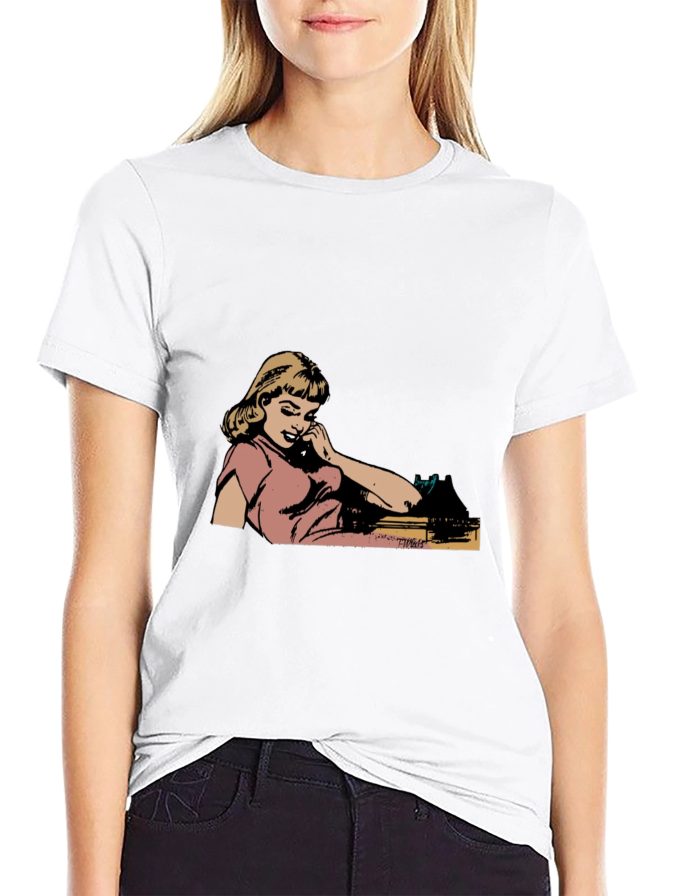 Retro Comic Girl Graphic Black T-Shirt