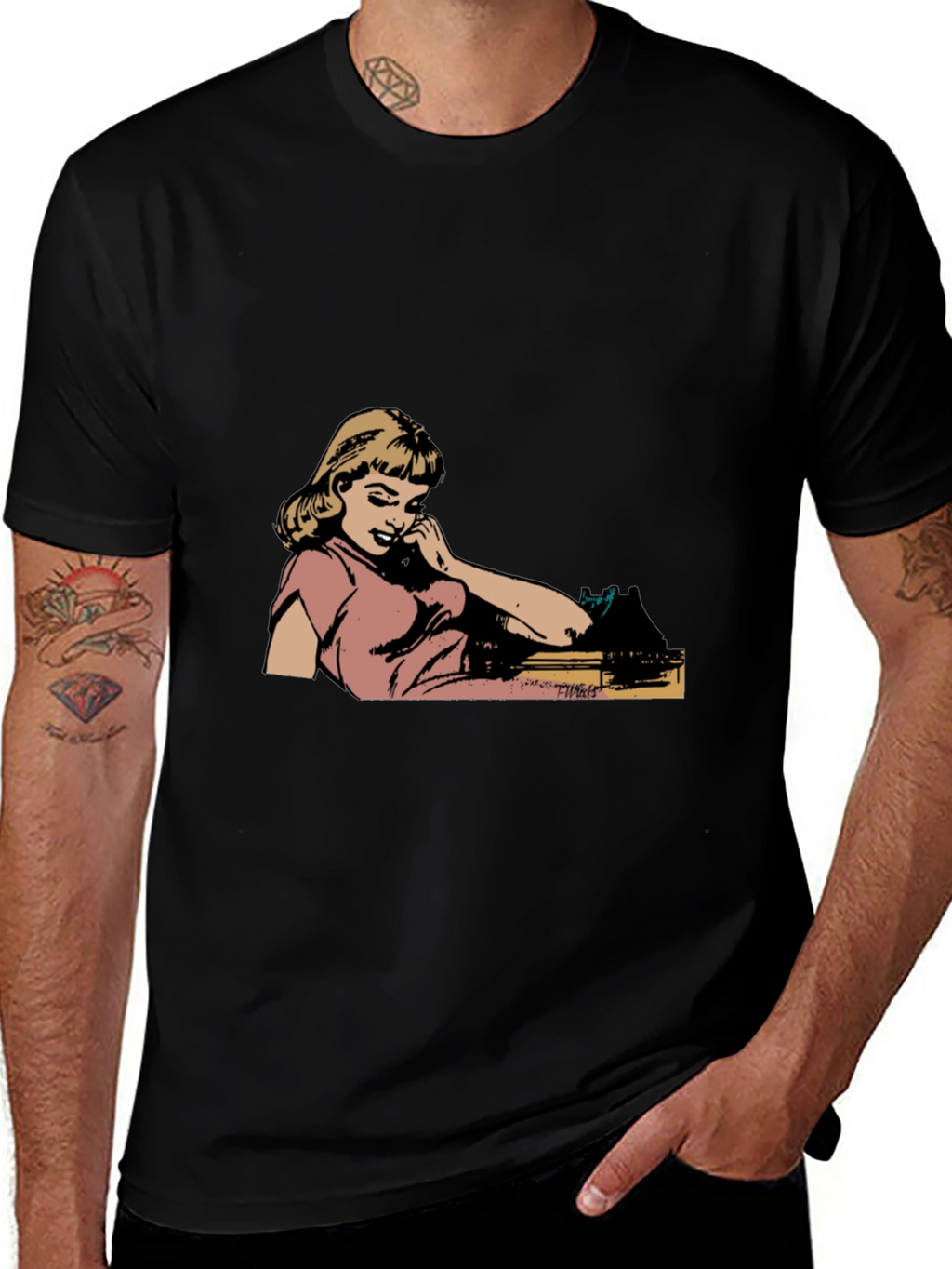 Retro Comic Girl Graphic Black T-Shirt