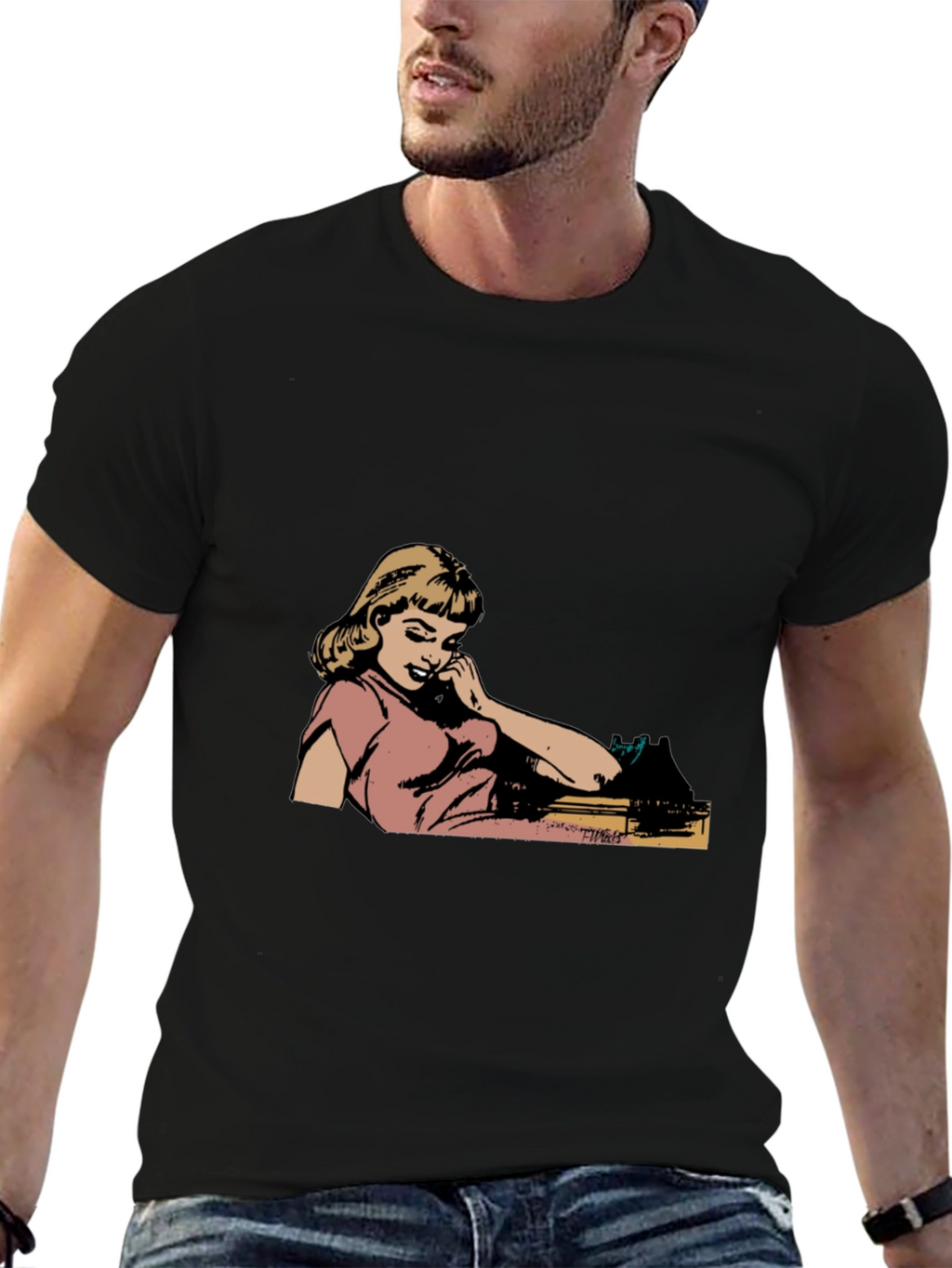 Retro Comic Girl Graphic Black T-Shirt