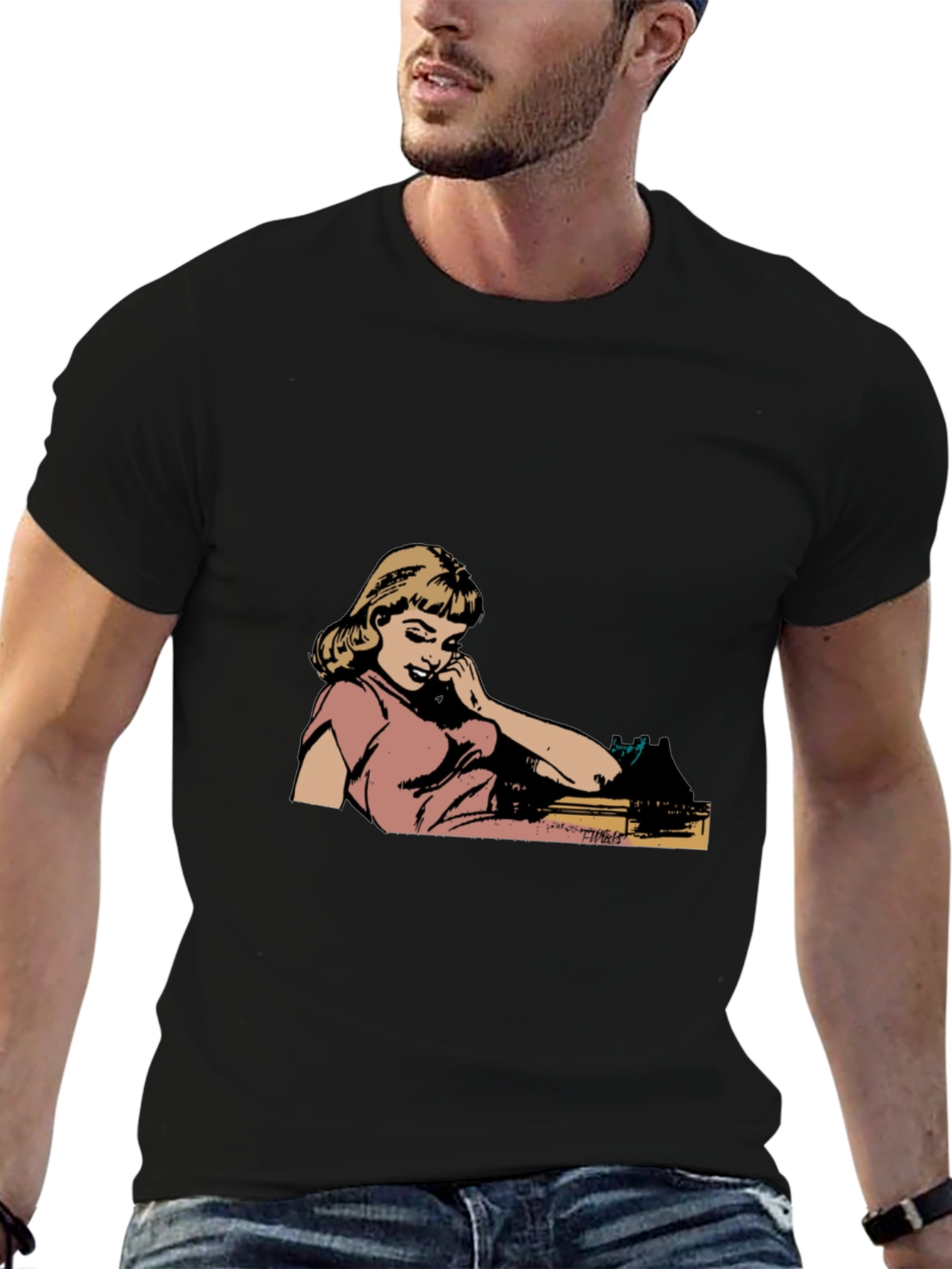 Retro Comic Girl Graphic Black T-Shirt