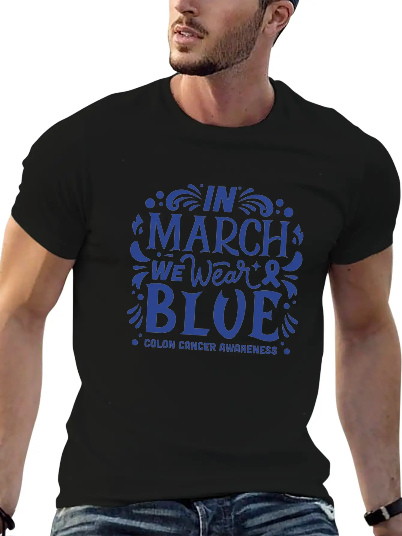 In March We Wear Blue Colon Colorectal Cancer Unisex Short Sleeve Soft Cotton T-Shirt – Casual Everyday Wear