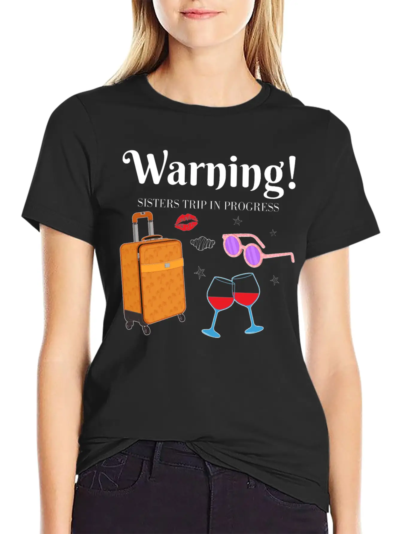 In Progress Girls Weekend Sisters Trip Graphic Unisex Short Sleeve Soft Cotton T-Shirt – Casual Everyday Wear
