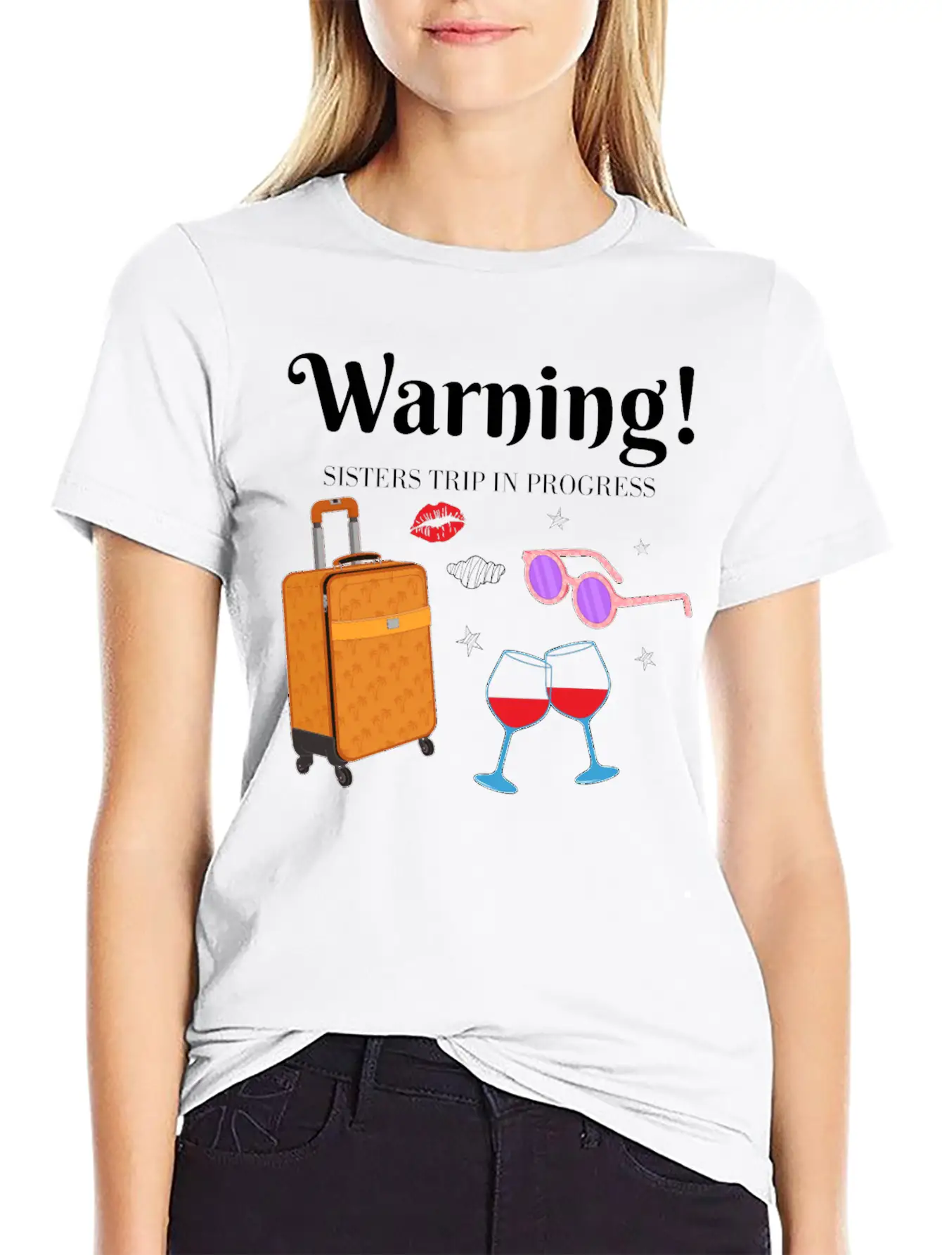 In Progress Girls Weekend Sisters Trip Graphic Unisex Short Sleeve Soft Cotton T-Shirt – Casual Everyday Wear