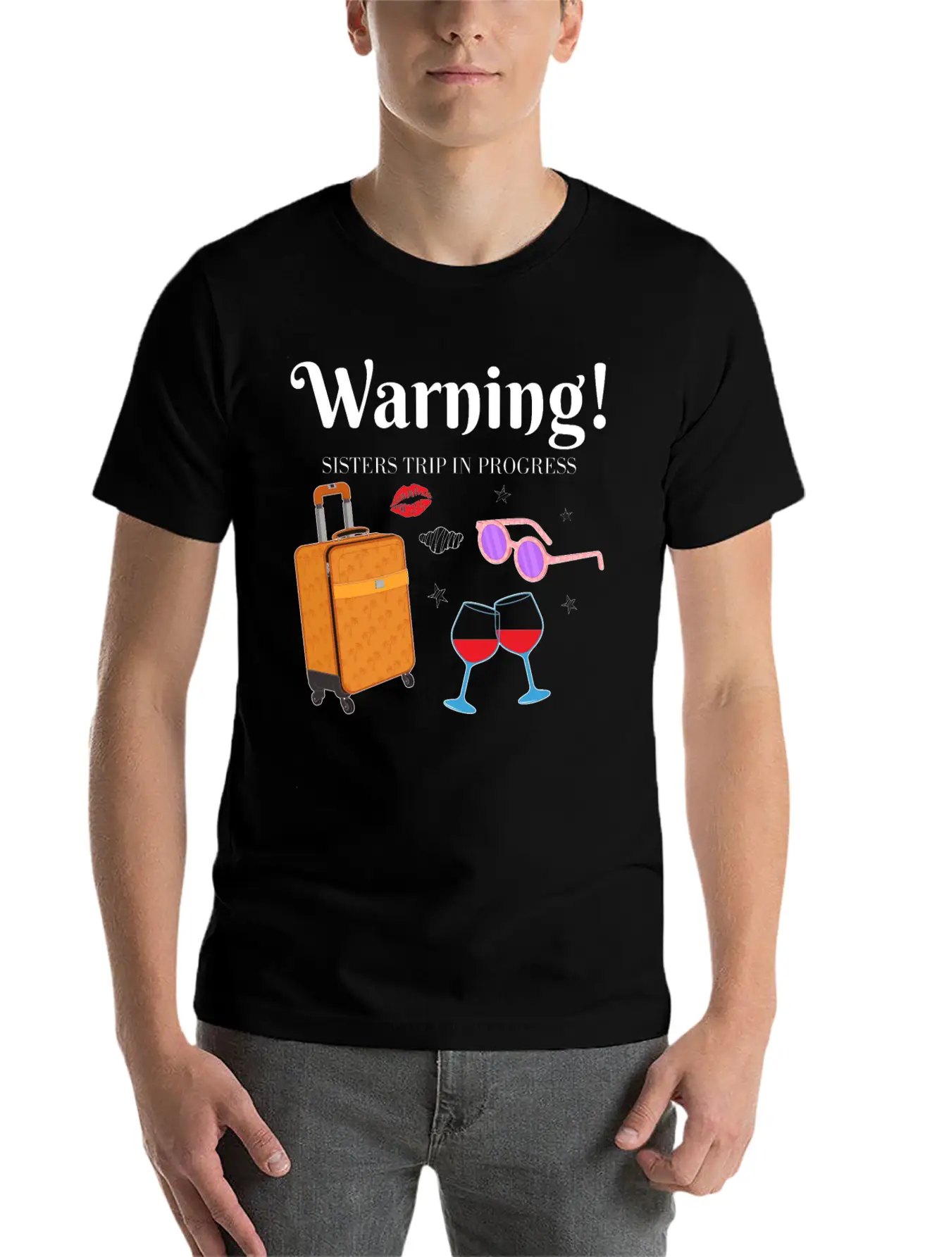In Progress Girls Weekend Sisters Trip Graphic Unisex Short Sleeve Soft Cotton T-Shirt – Casual Everyday Wear