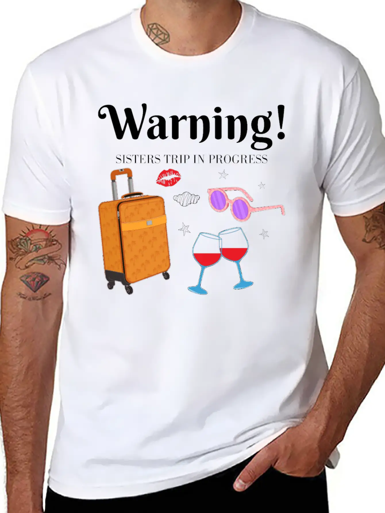 In Progress Girls Weekend Sisters Trip Graphic Unisex Short Sleeve Soft Cotton T-Shirt – Casual Everyday Wear