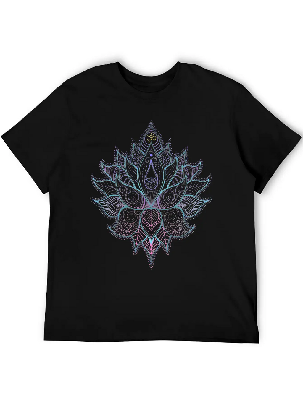 Indian Flower With Ornaments And Om Symbol Unisex Short Sleeve Soft Cotton T-Shirt – Casual Everyday Wear