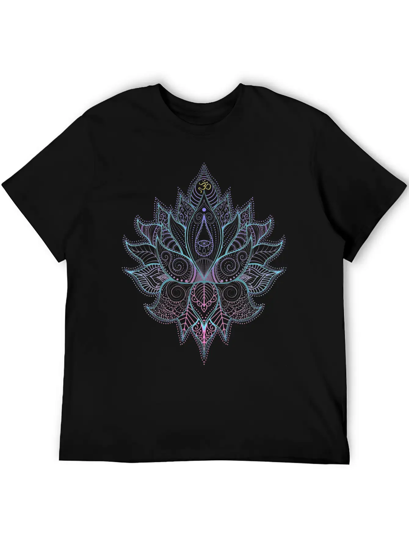 Indian Flower With Ornaments And Om Symbol Unisex Short Sleeve Soft Cotton T-Shirt – Casual Everyday Wear