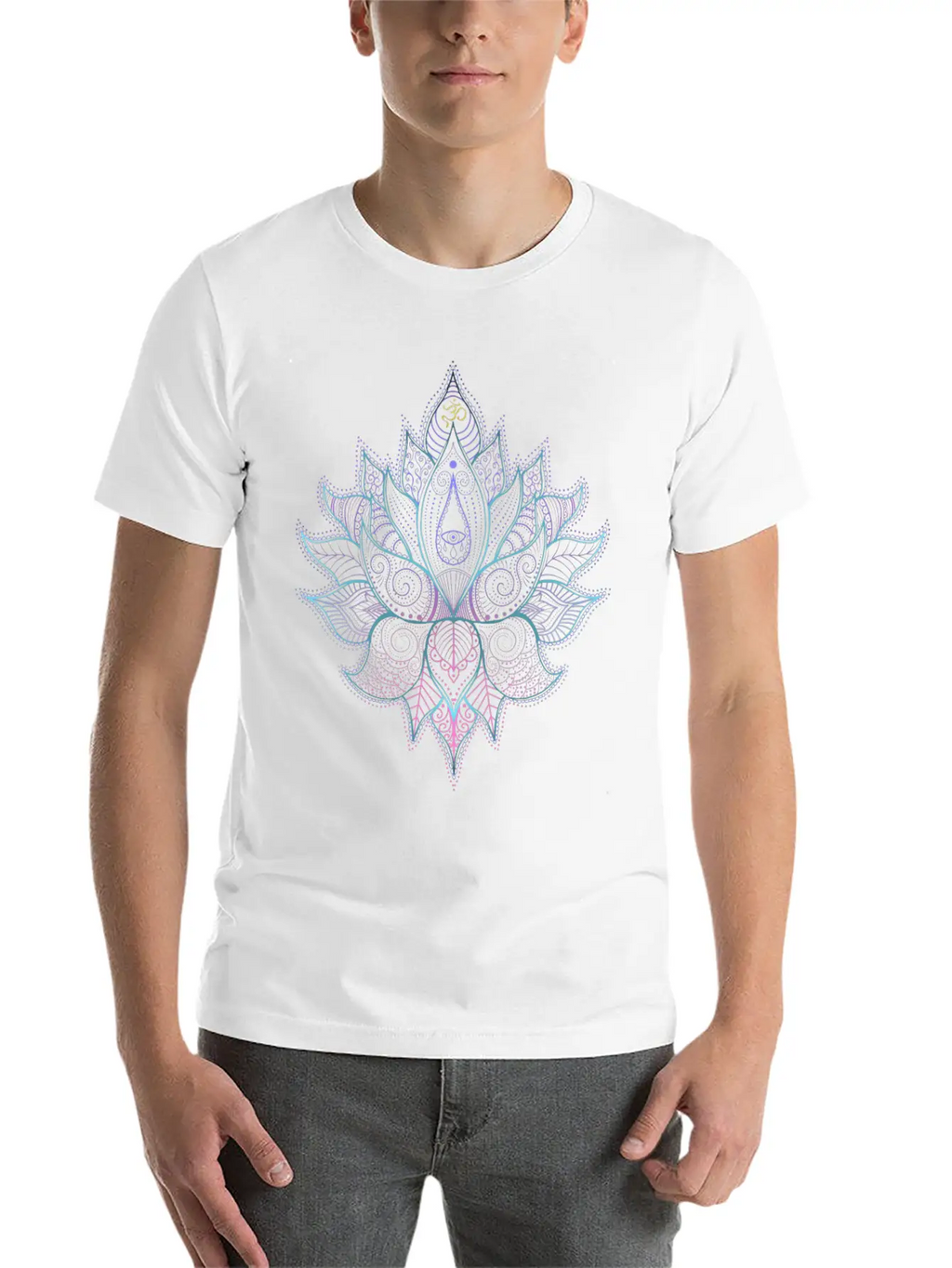 Indian Flower With Ornaments And Om Symbol Unisex Short Sleeve Soft Cotton T-Shirt – Casual Everyday Wear