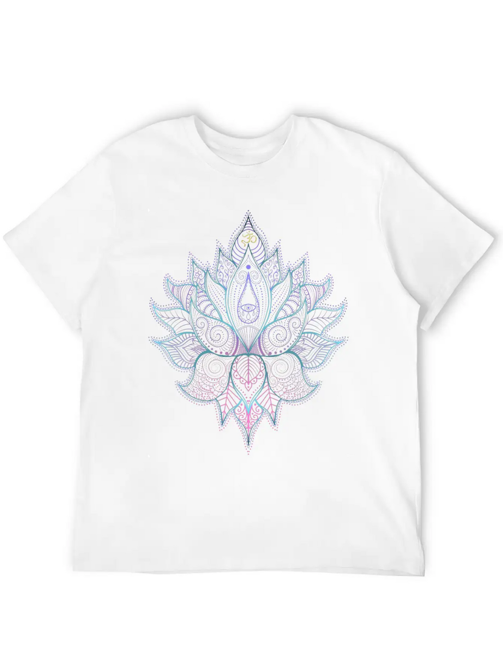 Indian Flower With Ornaments And Om Symbol Unisex Short Sleeve Soft Cotton T-Shirt – Casual Everyday Wear