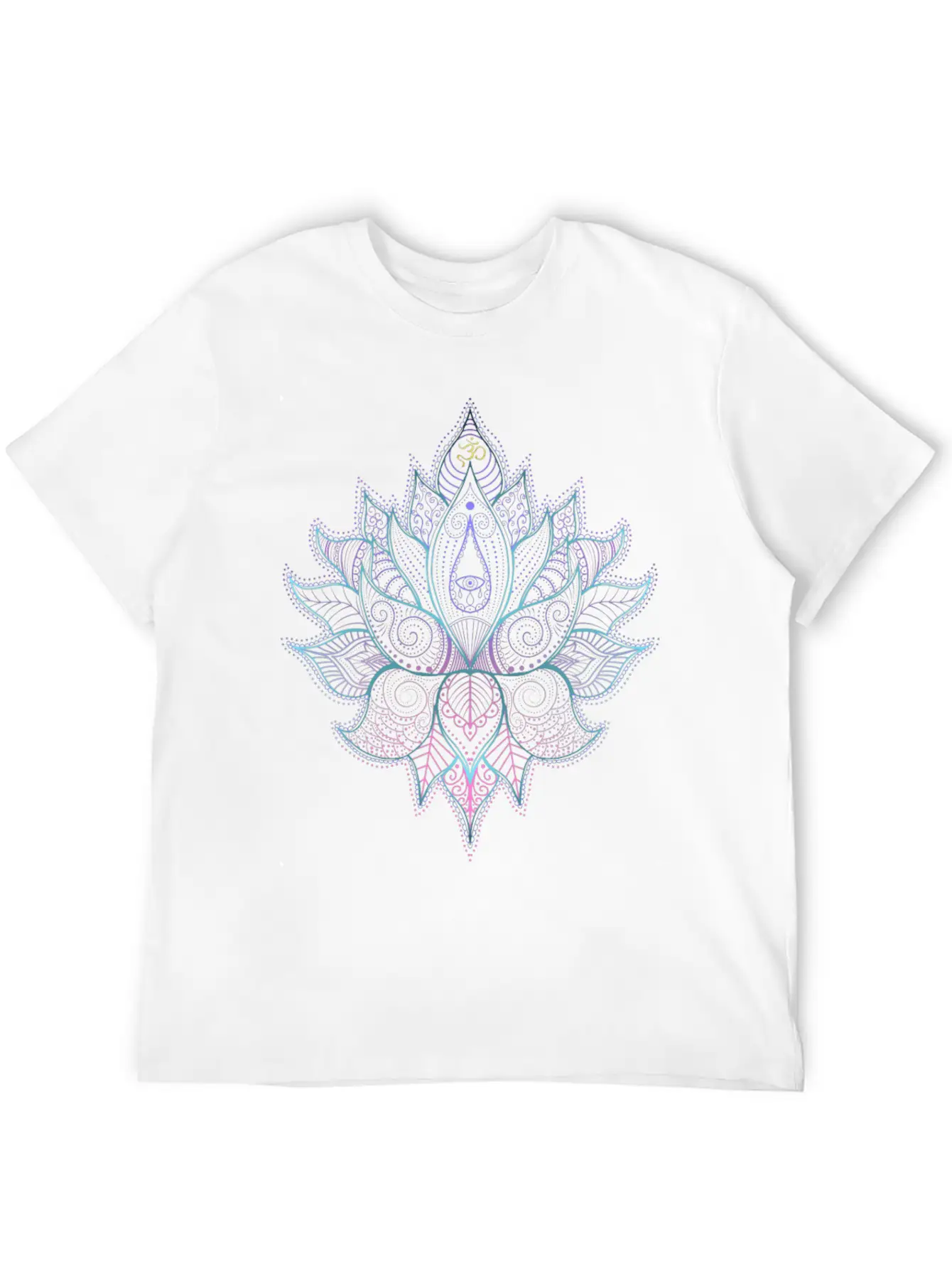 Indian Flower With Ornaments And Om Symbol Unisex Short Sleeve Soft Cotton T-Shirt – Casual Everyday Wear