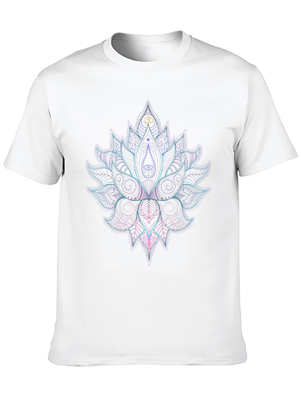 Indian Flower With Ornaments And Om Symbol Unisex Short Sleeve Soft Cotton T-Shirt – Casual Everyday Wear