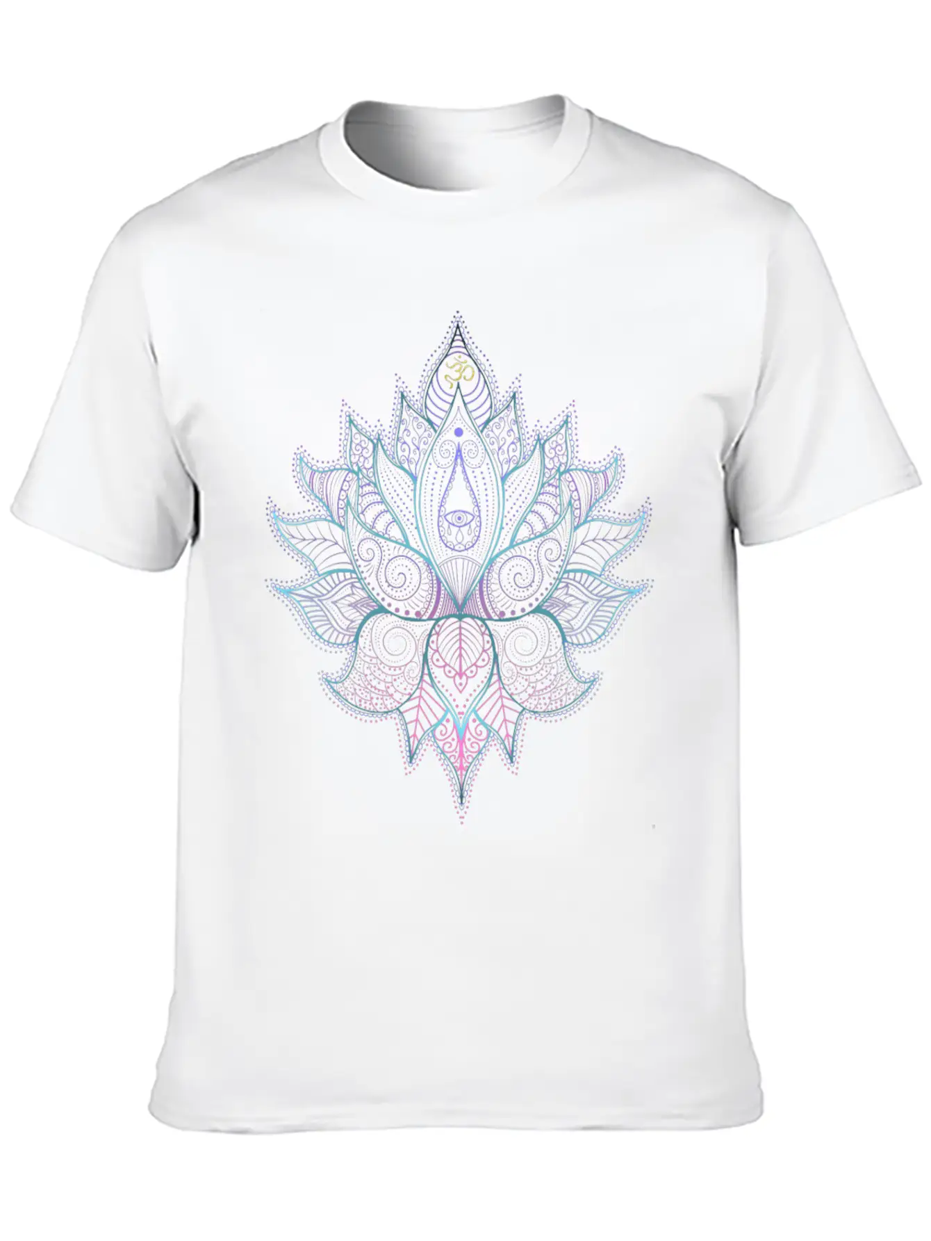 Indian Flower With Ornaments And Om Symbol Unisex Short Sleeve Soft Cotton T-Shirt – Casual Everyday Wear