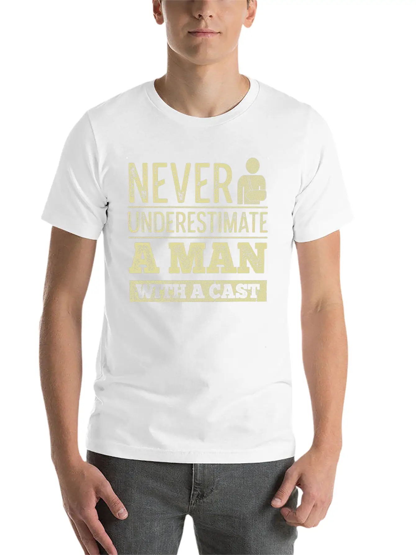 Injury Recovery Quote For A Man With A Broken Leg Unisex Short Sleeve Soft Cotton T-Shirt – Casual Everyday Wear