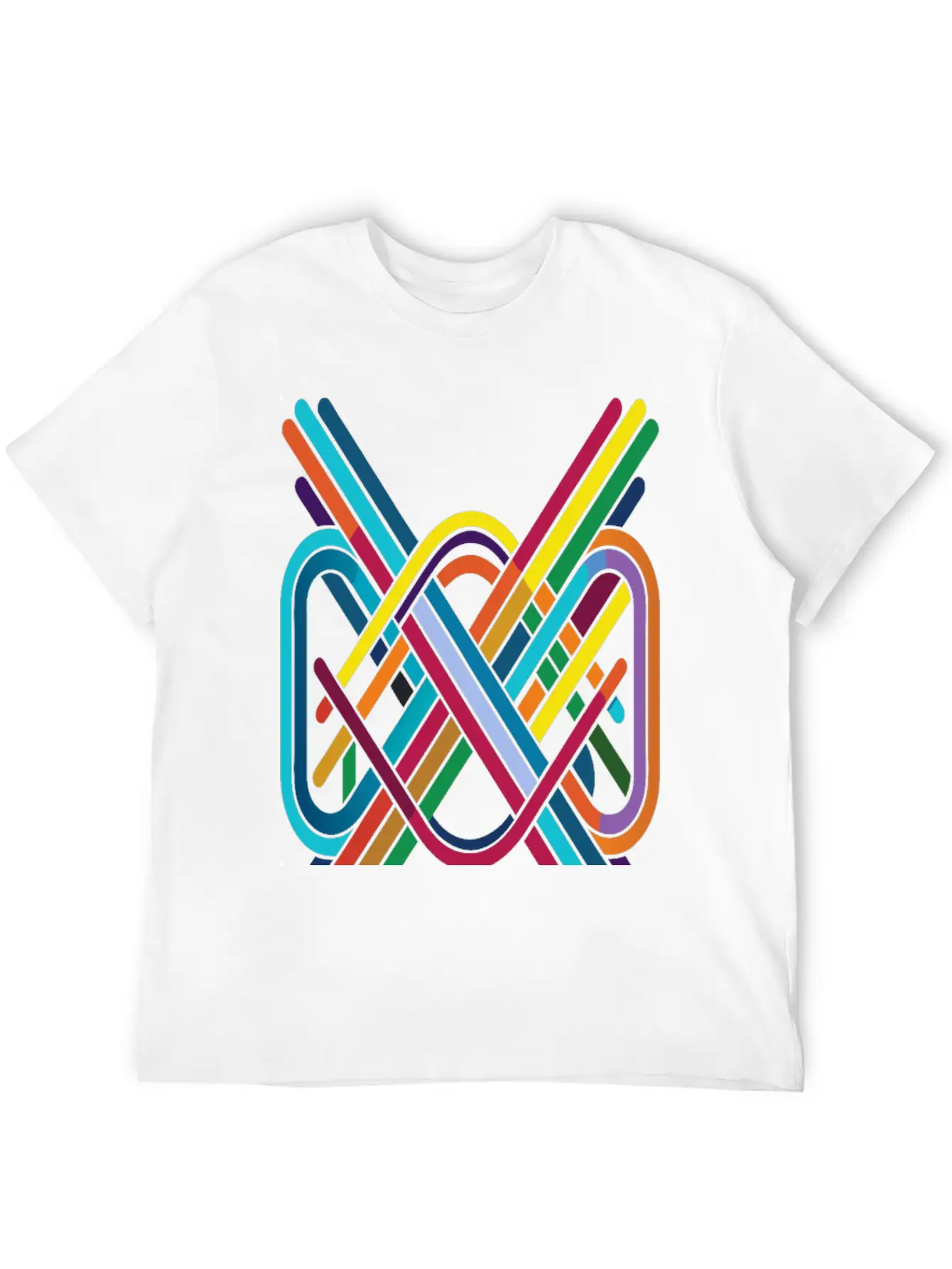Interwoven Spectrum - Geometric Line Art Breathable Soft Cotton T-Shirt – Timeless Casual Look