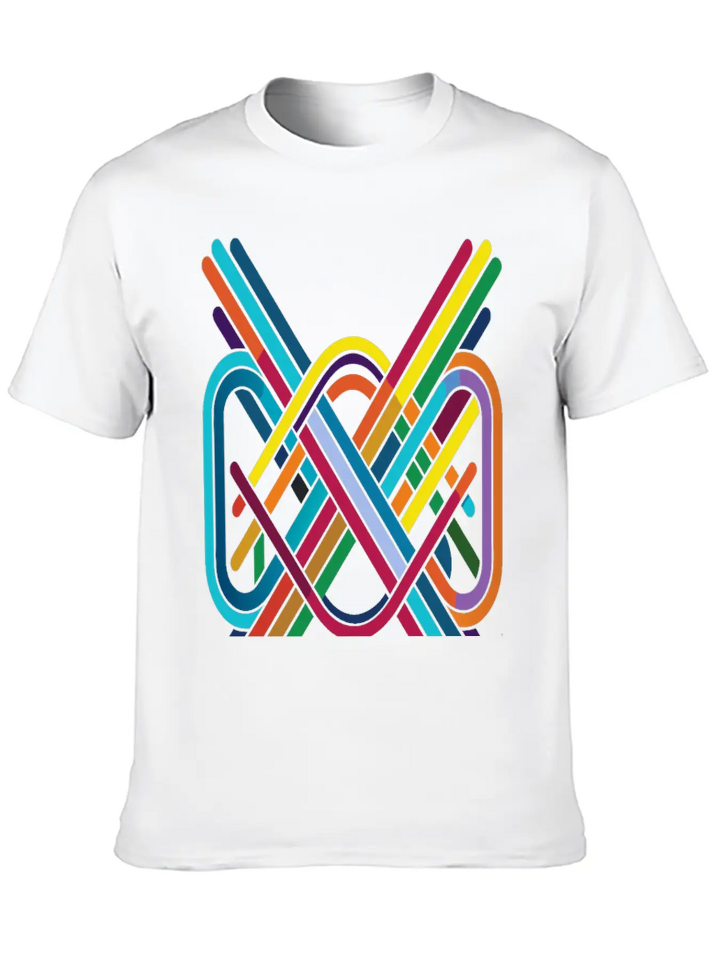 Interwoven Spectrum - Geometric Line Art Breathable Soft Cotton T-Shirt – Timeless Casual Look