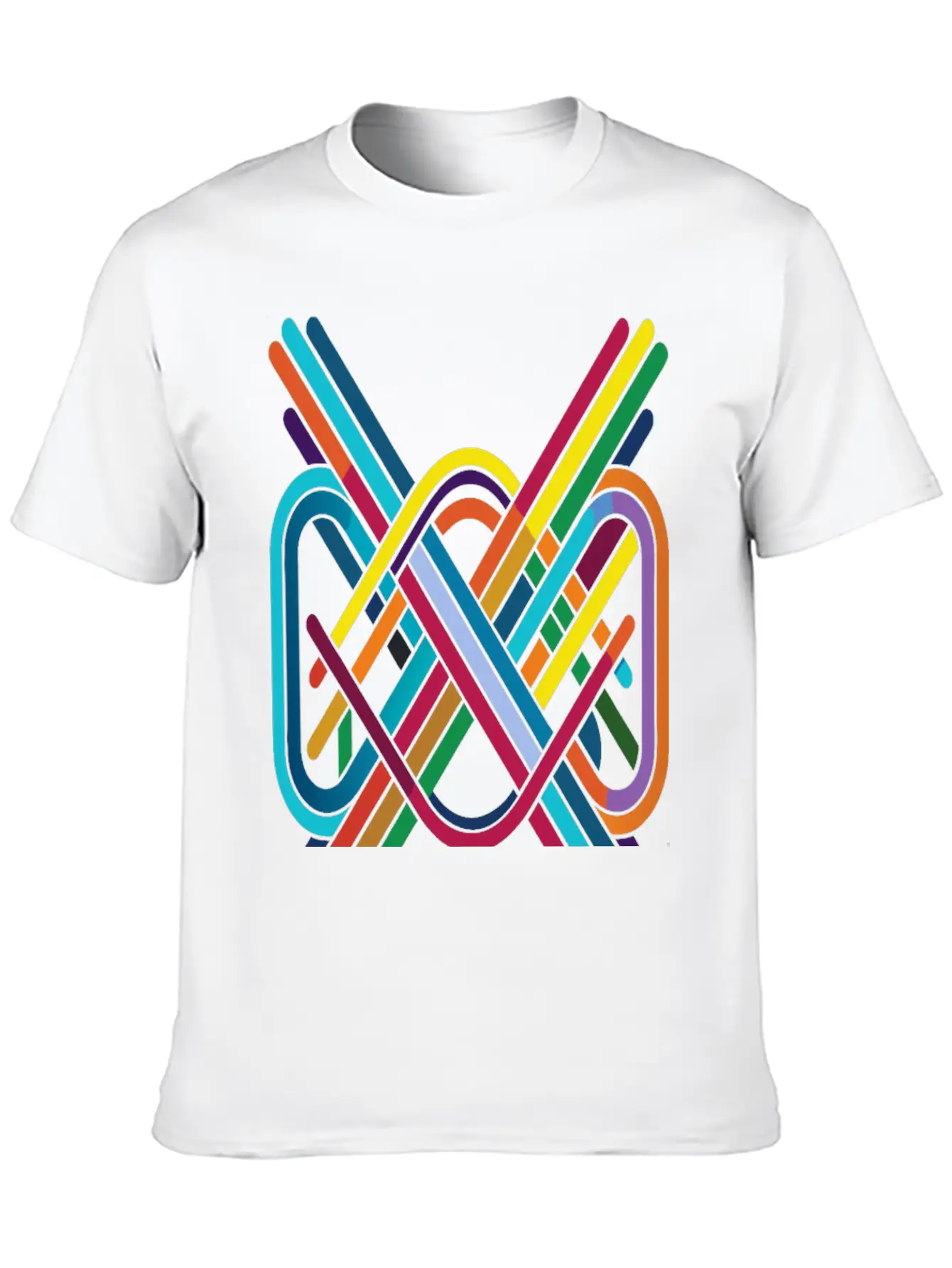 Interwoven Spectrum - Geometric Line Art Breathable Soft Cotton T-Shirt – Timeless Casual Look