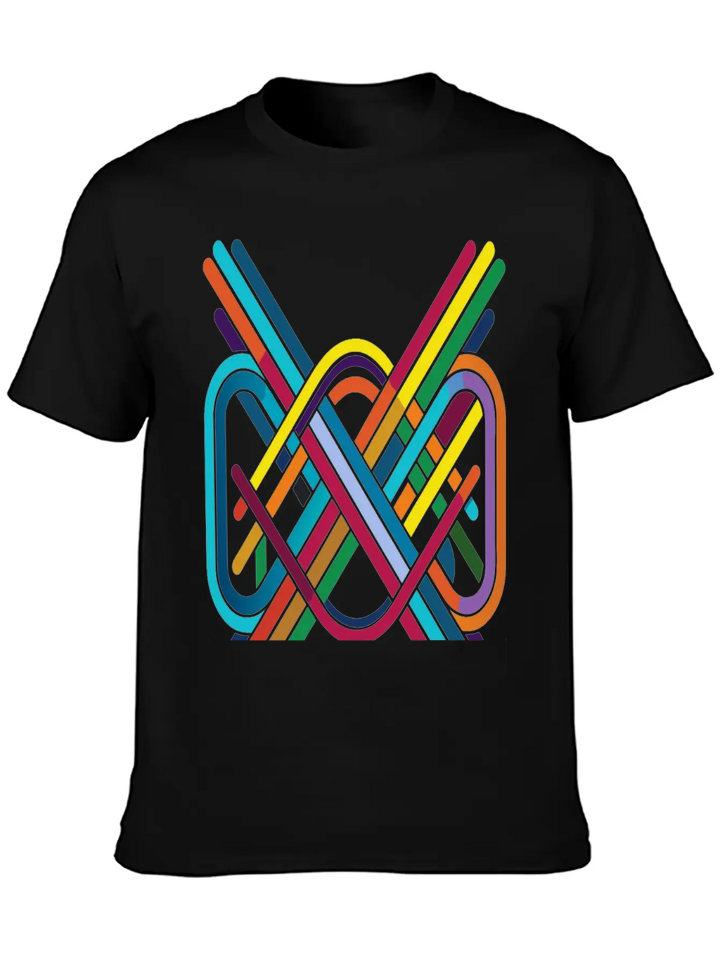 Interwoven Spectrum - Geometric Line Art Breathable Soft Cotton T-Shirt – Timeless Casual Look