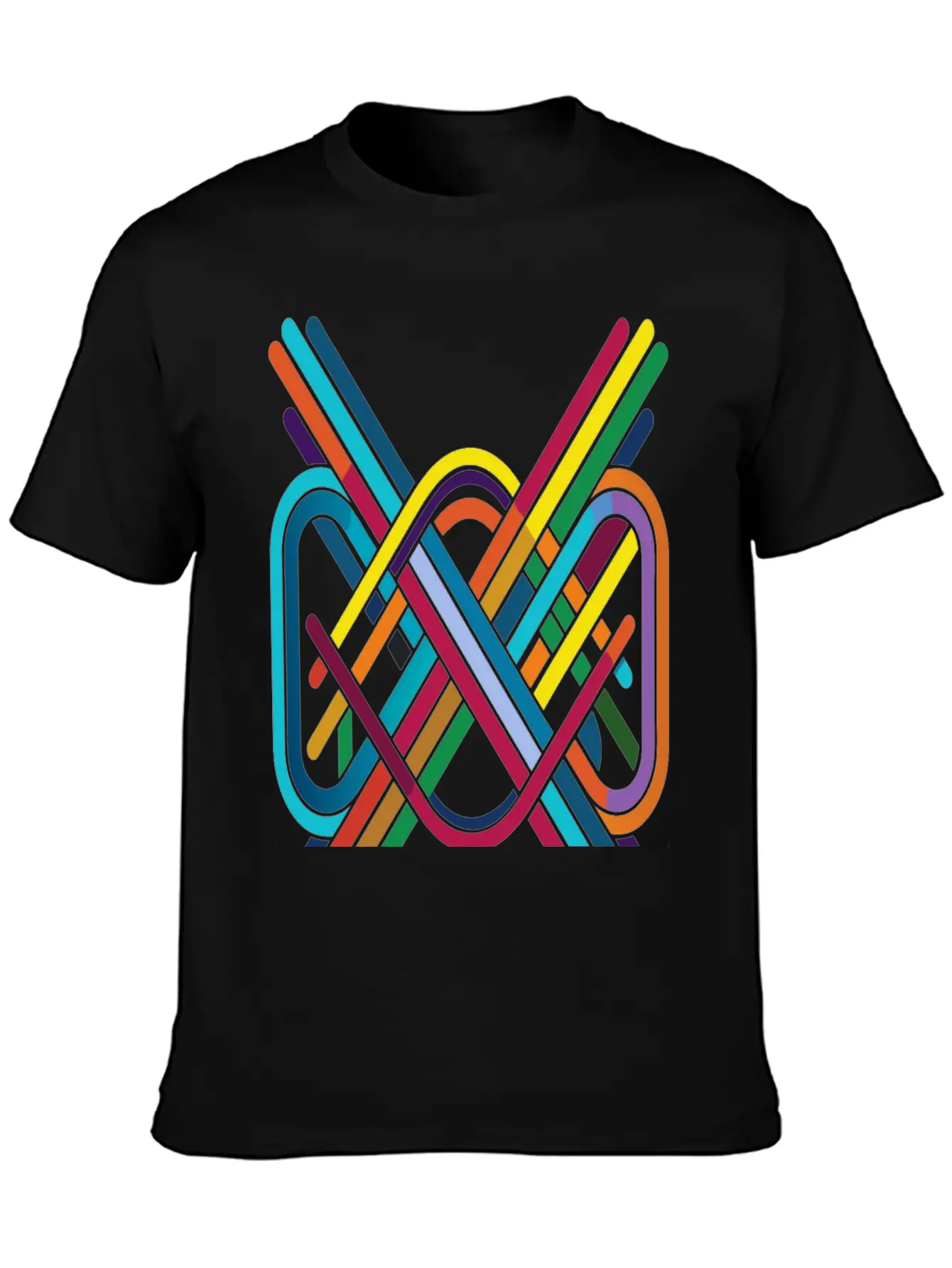 Interwoven Spectrum - Geometric Line Art Breathable Soft Cotton T-Shirt – Timeless Casual Look