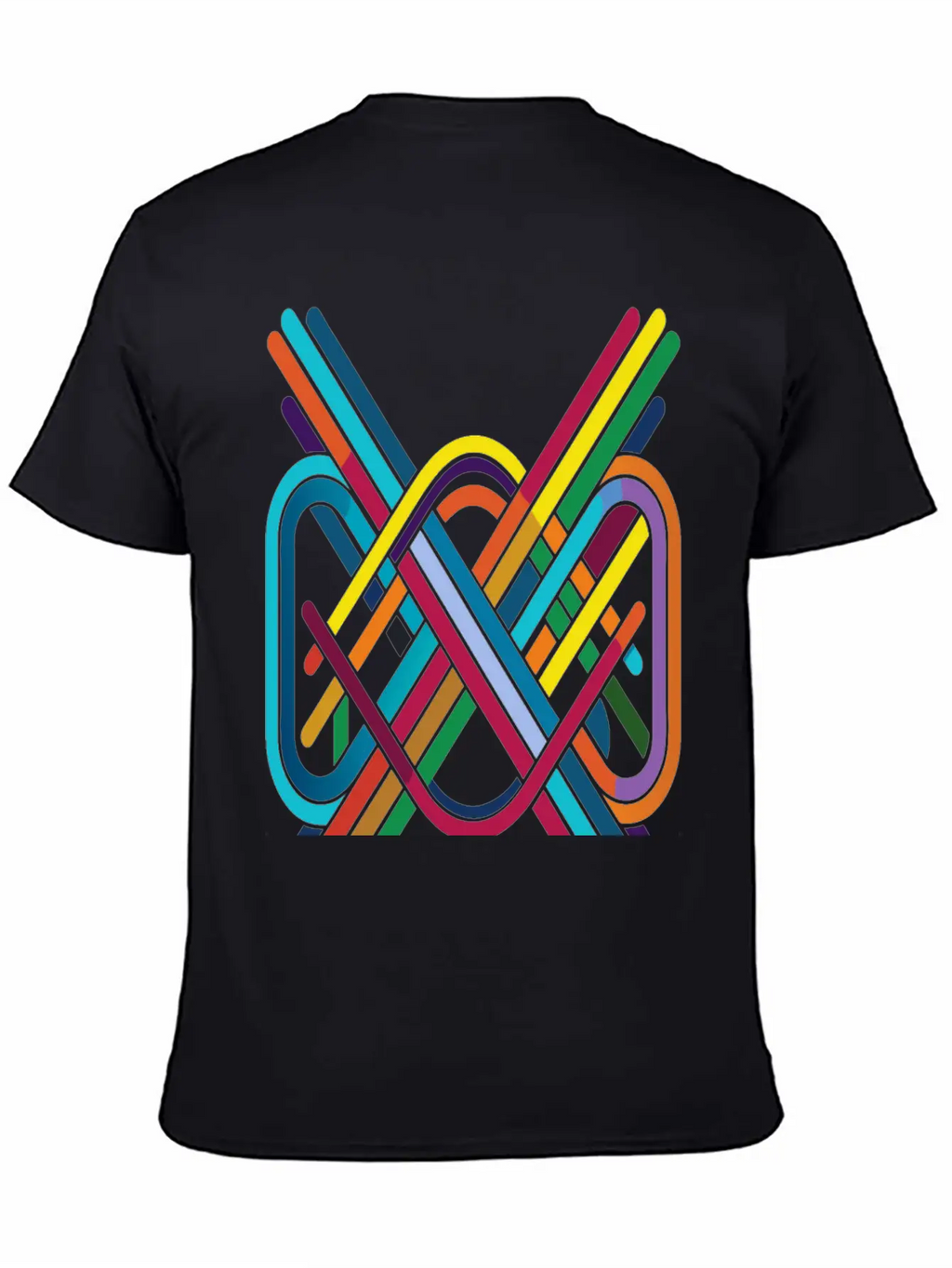 Interwoven Spectrum - Geometric Line Art Breathable Soft Cotton T-Shirt – Timeless Casual Look