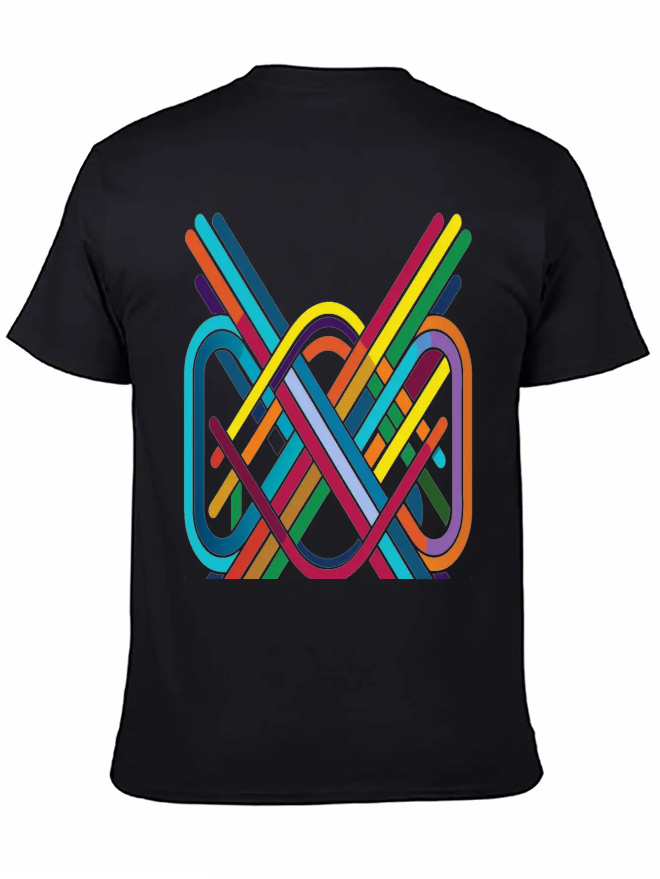 Interwoven Spectrum - Geometric Line Art Breathable Soft Cotton T-Shirt – Timeless Casual Look
