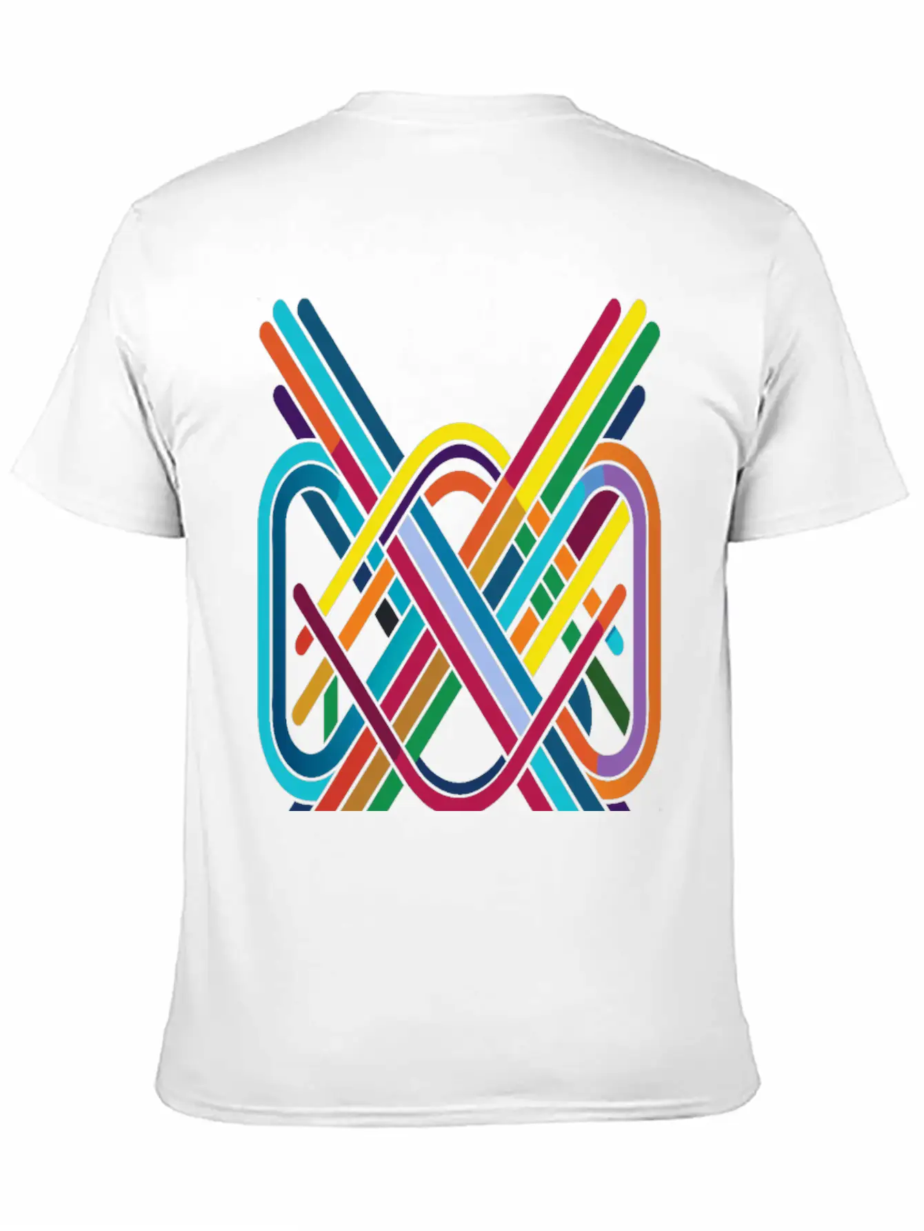 Interwoven Spectrum - Geometric Line Art Breathable Soft Cotton T-Shirt – Timeless Casual Look