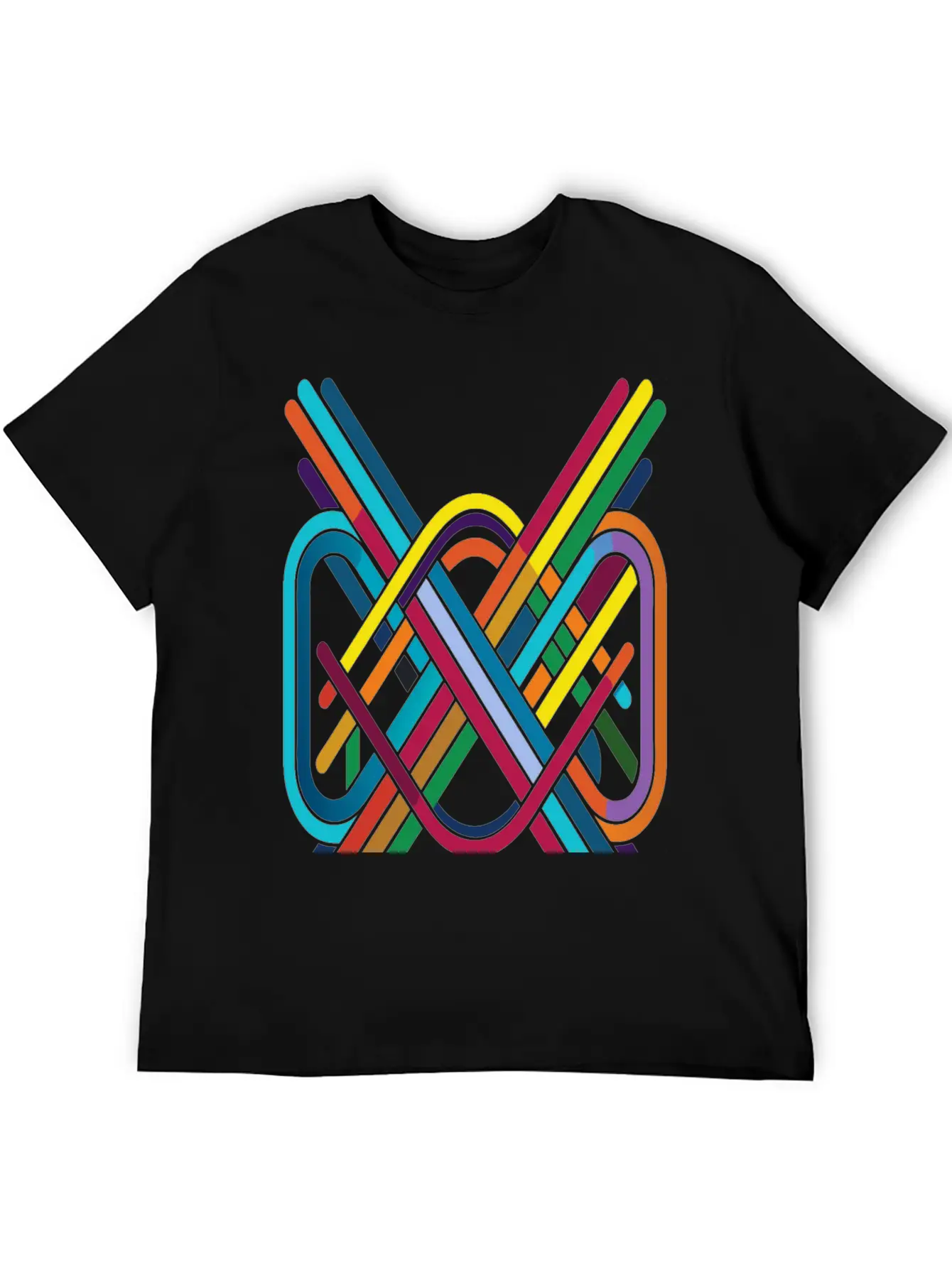 Interwoven Spectrum - Geometric Line Art Breathable Soft Cotton T-Shirt – Timeless Casual Look