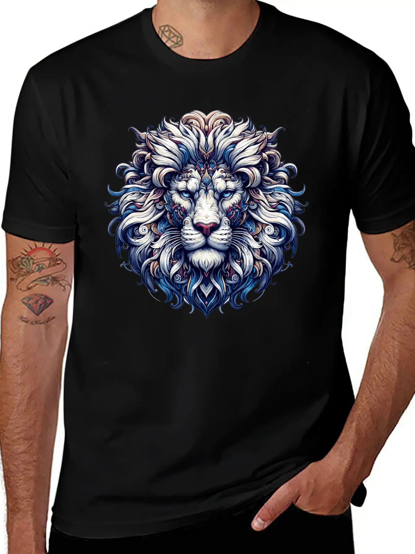 Intricate Majestic Lion: Baroque Style Elegance Unisex Casual T-Shirt – Clean Design For Daily Comfort
